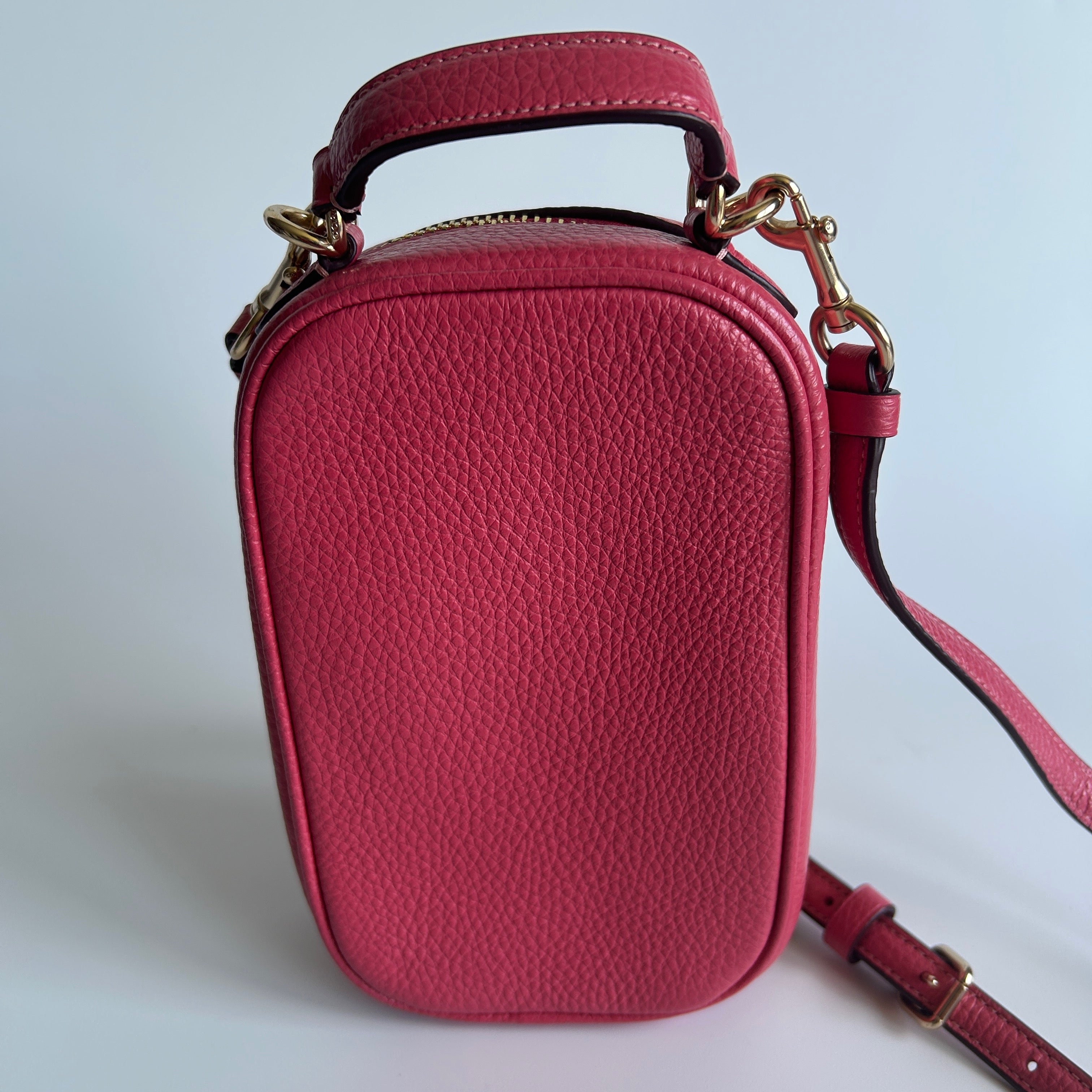 Coach North South Watermelon Pink Pebbled Leather Crossbody Bag Excellent