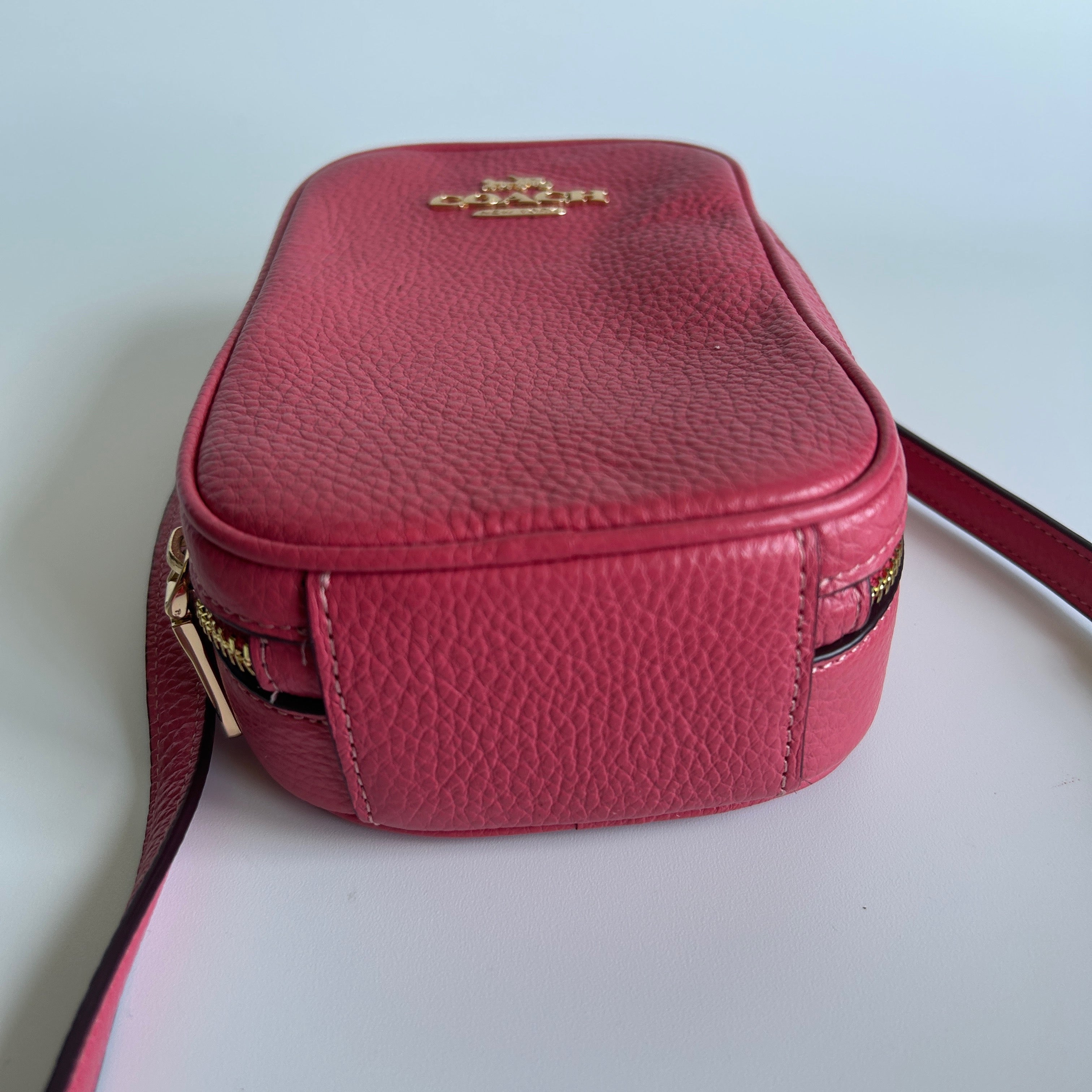 Coach North South Watermelon Pink Pebbled Leather Crossbody Bag Excellent