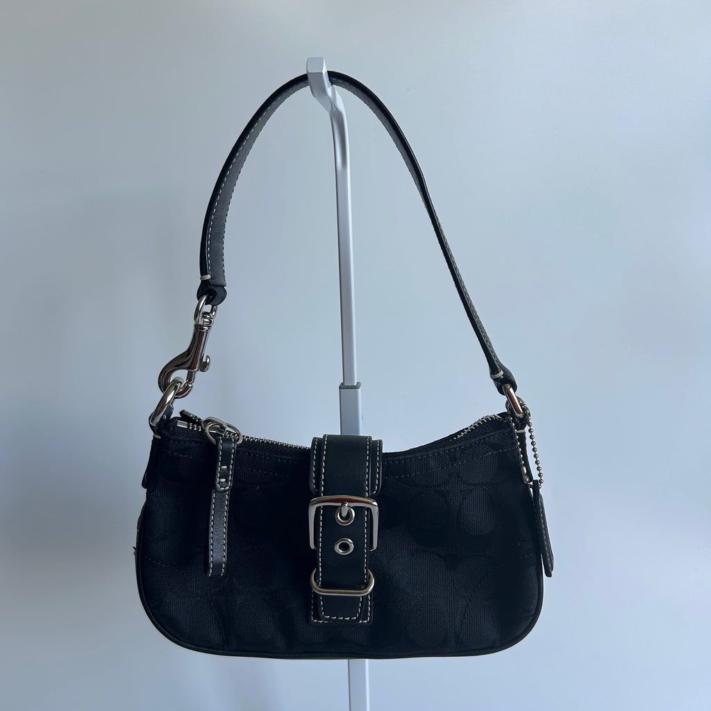 Coach Hamptons Soho Black Canvas Leather Demi Shoulder Bag Excellent