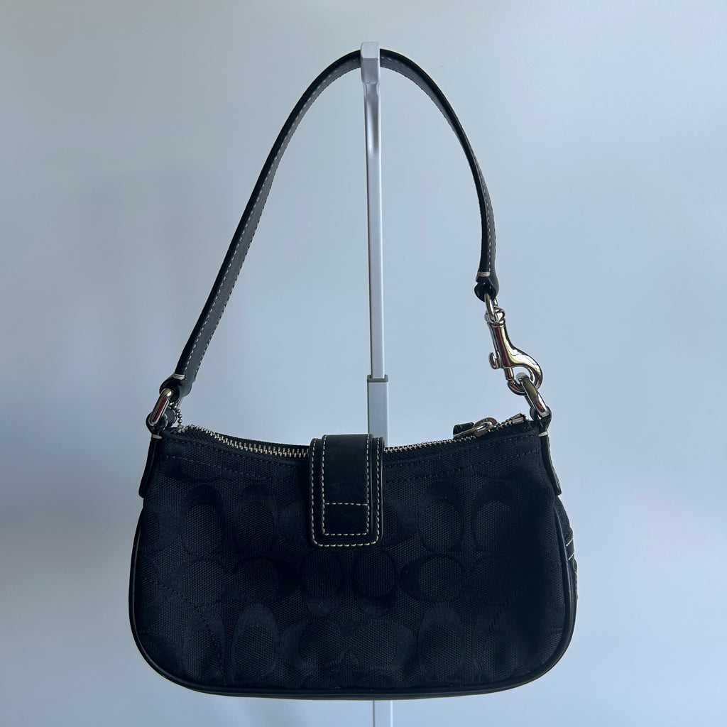 Coach Hamptons Soho Black Canvas Leather Demi Shoulder Bag Excellent