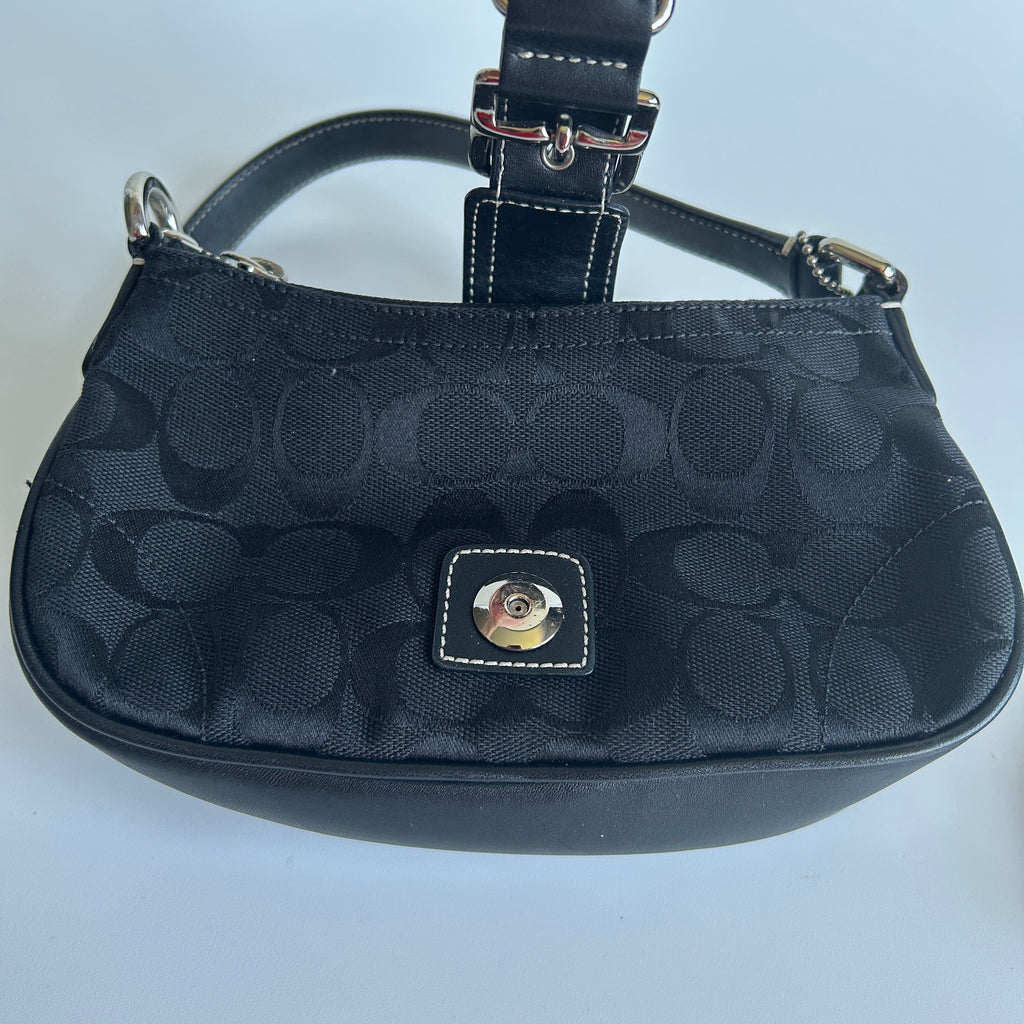 Coach Hamptons Soho Black Canvas Leather Demi Shoulder Bag Excellent