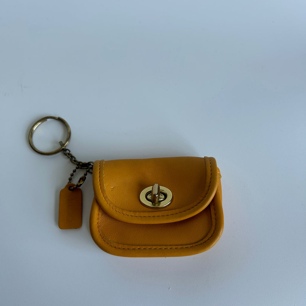 Coach Vintage Mini Pouch Mustard Yellow Leather Keychain Excellent