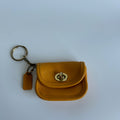 Coach Vintage Mini Pouch Mustard Yellow Leather Keychain Excellent
