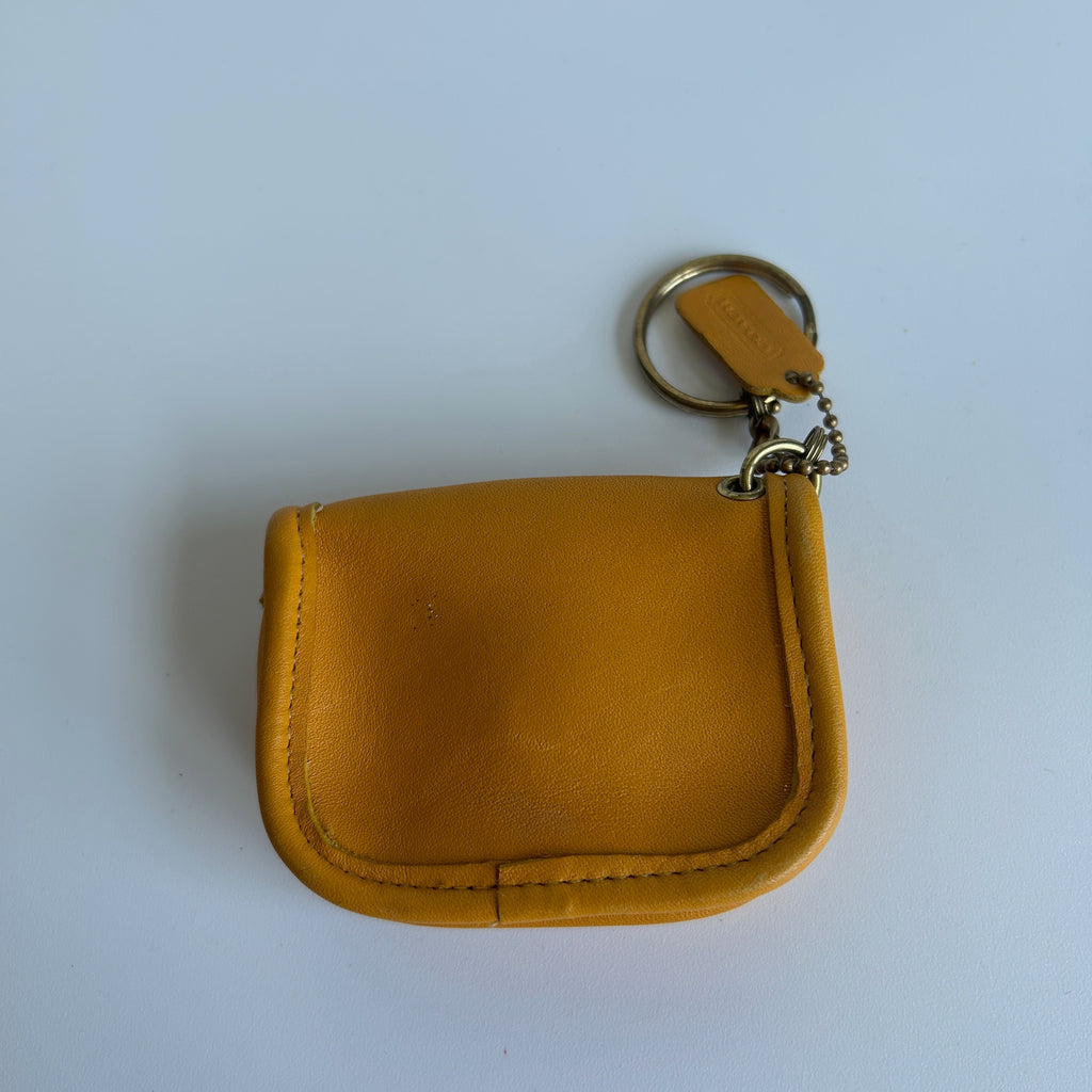 Coach Vintage Mini Pouch Mustard Yellow Leather Keychain Excellent