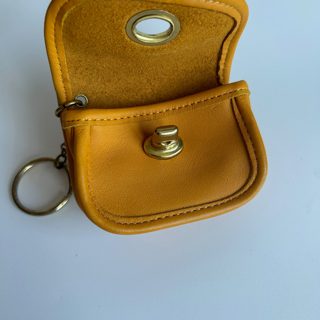 Coach Vintage Mini Pouch Mustard Yellow Leather Keychain Excellent