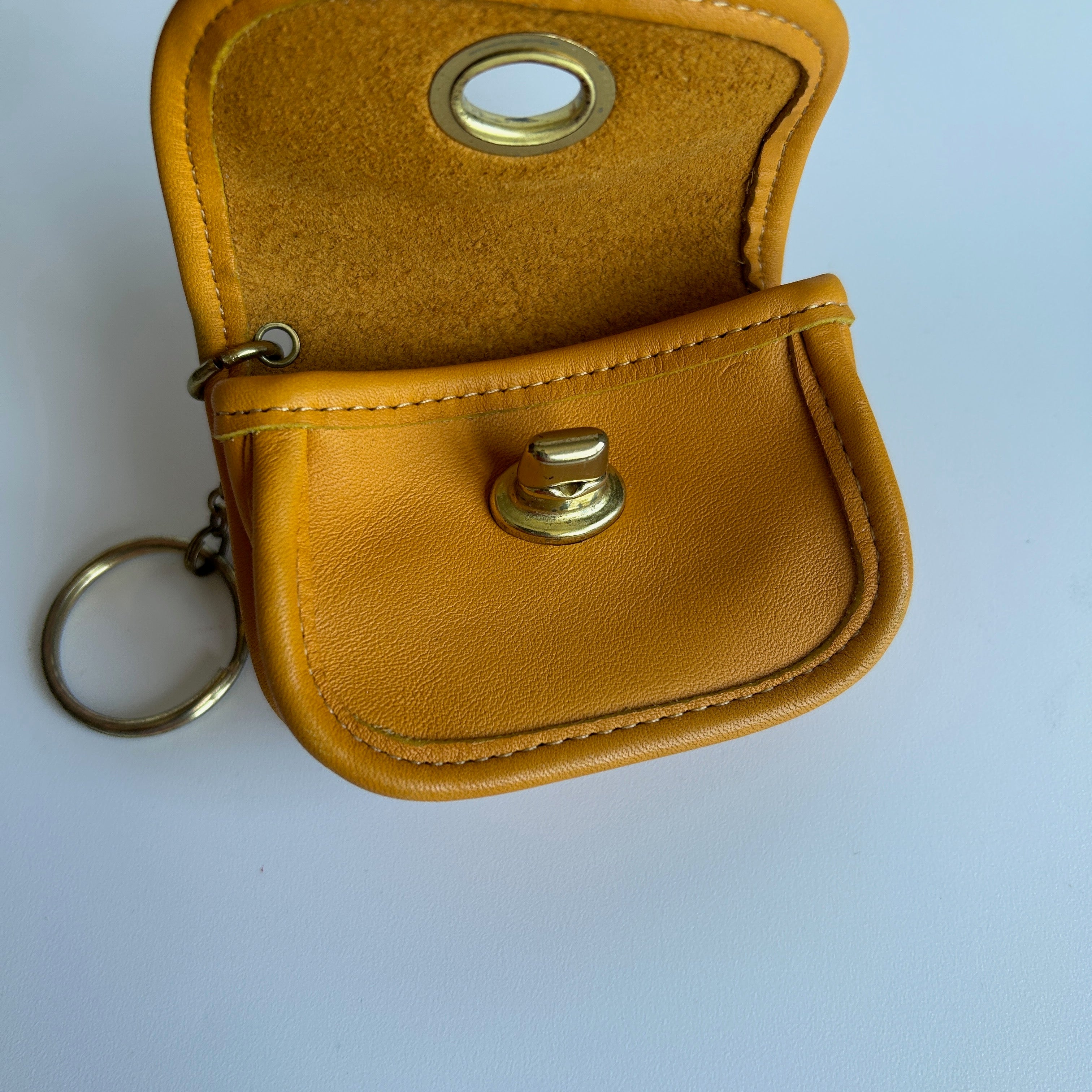 Coach Vintage Mini Pouch Mustard Yellow Leather Keychain Excellent