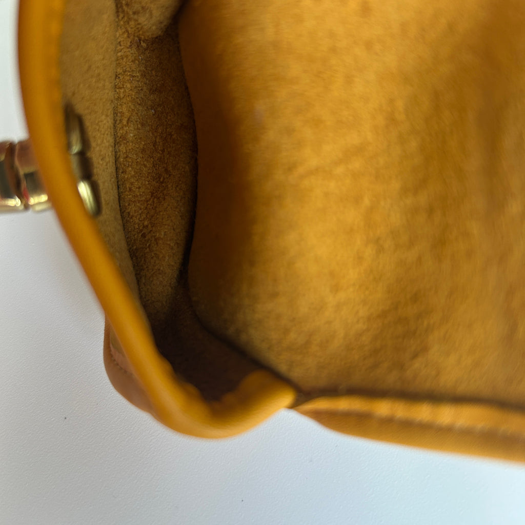 Coach Vintage Mini Pouch Mustard Yellow Leather Keychain Excellent
