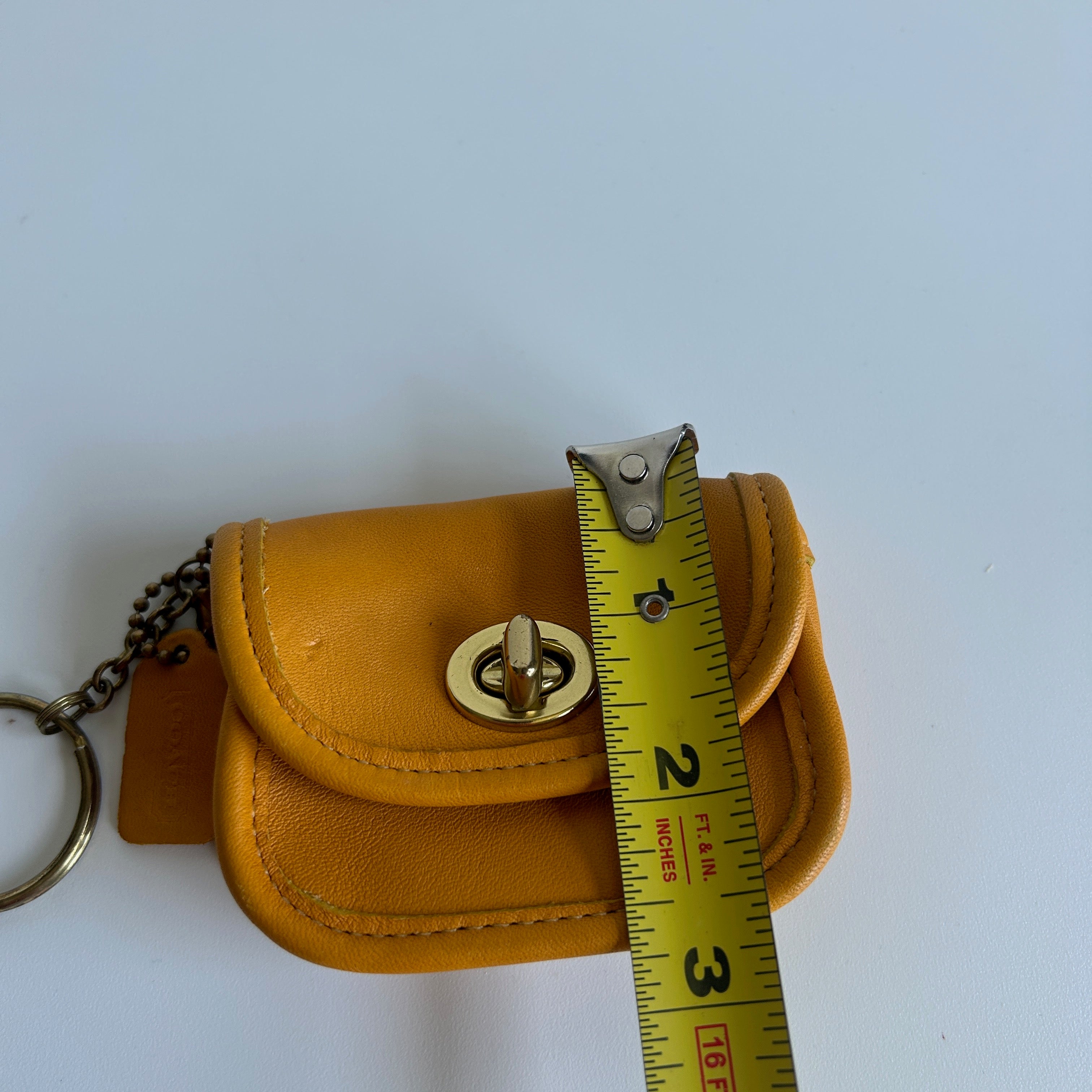 Coach Vintage Mini Pouch Mustard Yellow Leather Keychain Excellent