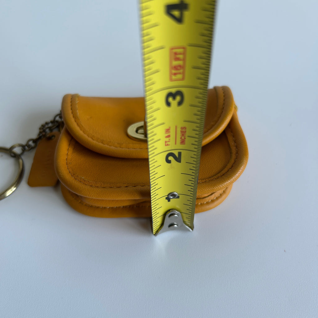 Coach Vintage Mini Pouch Mustard Yellow Leather Keychain Excellent