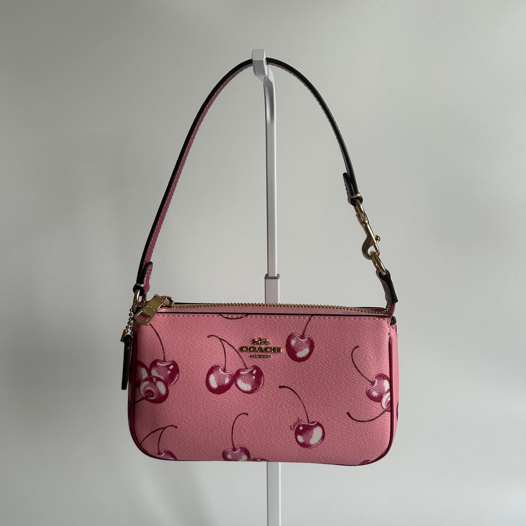 Coach Nolita 19 Pink Cherry Print Crossgrain Leather Shoulder Bag Excellent