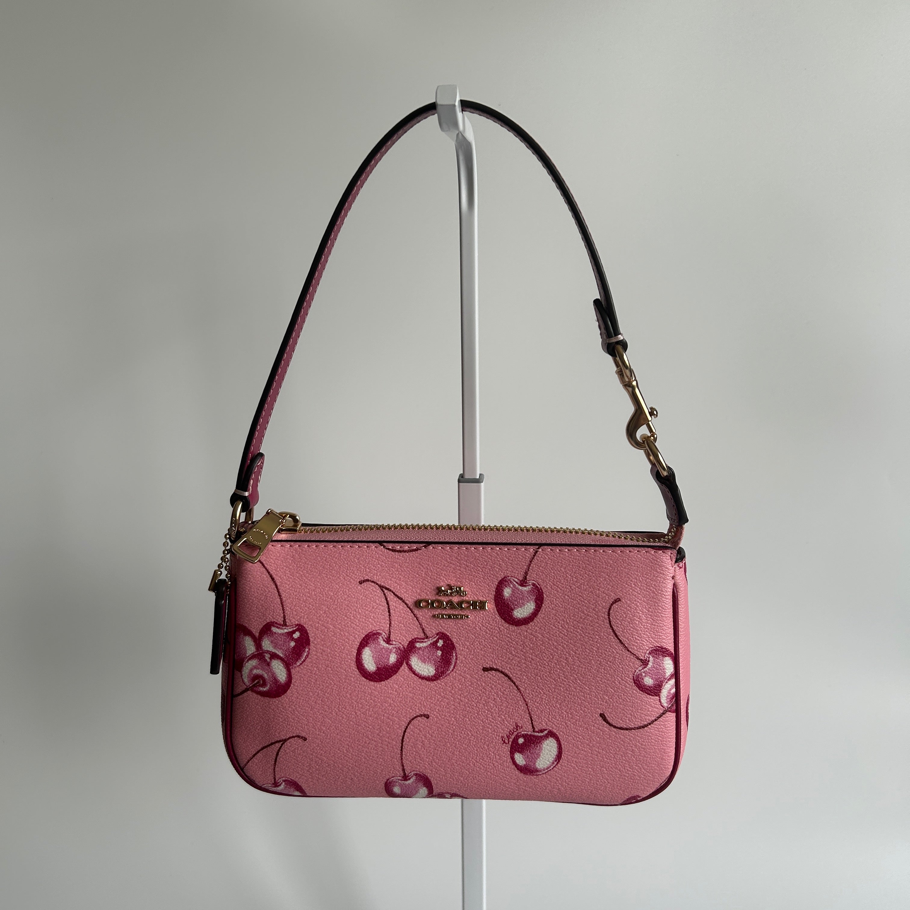 Coach Nolita 19 Pink Cherry Print Crossgrain Leather Shoulder Bag Excellent