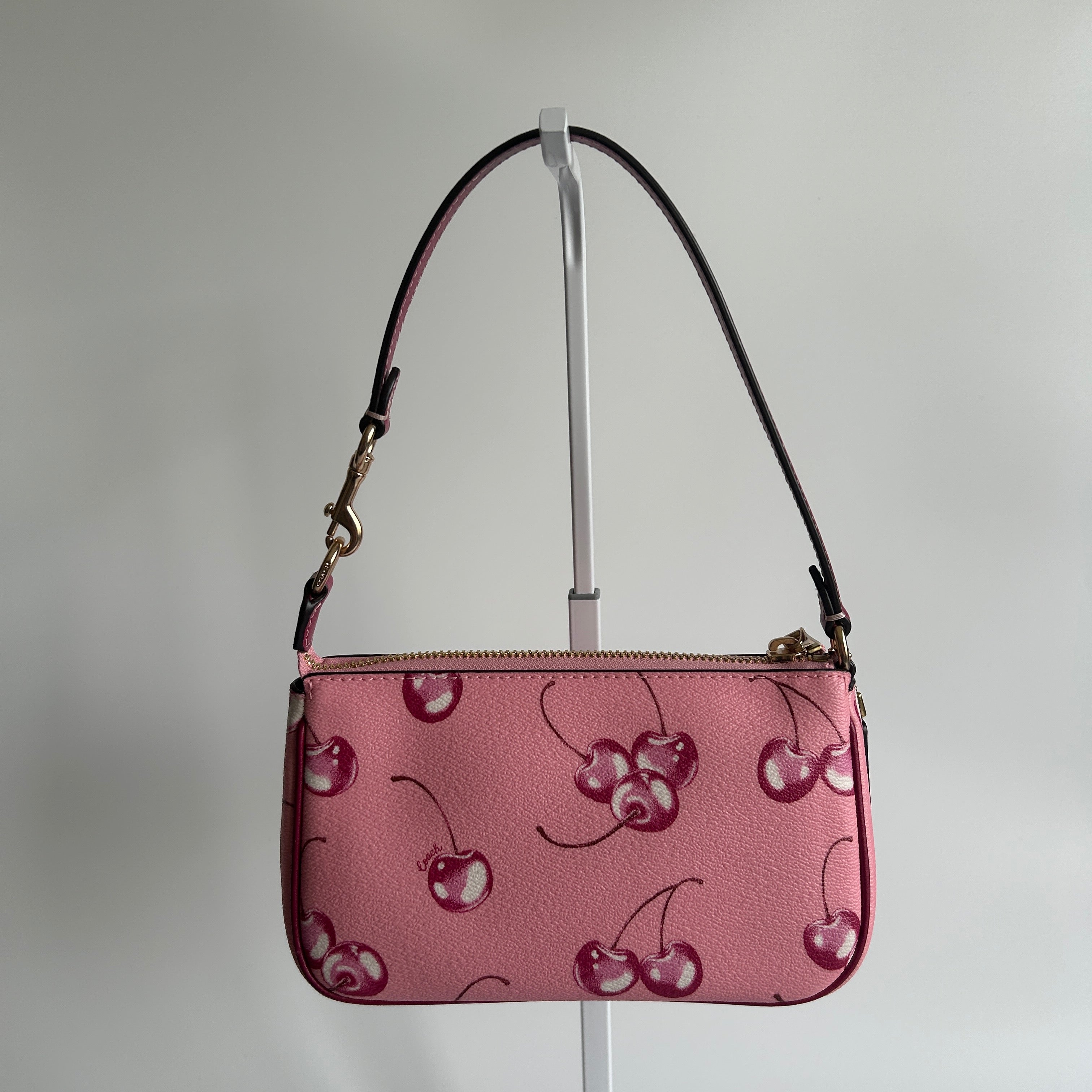 Coach Nolita 19 Pink Cherry Print Crossgrain Leather Shoulder Bag Excellent