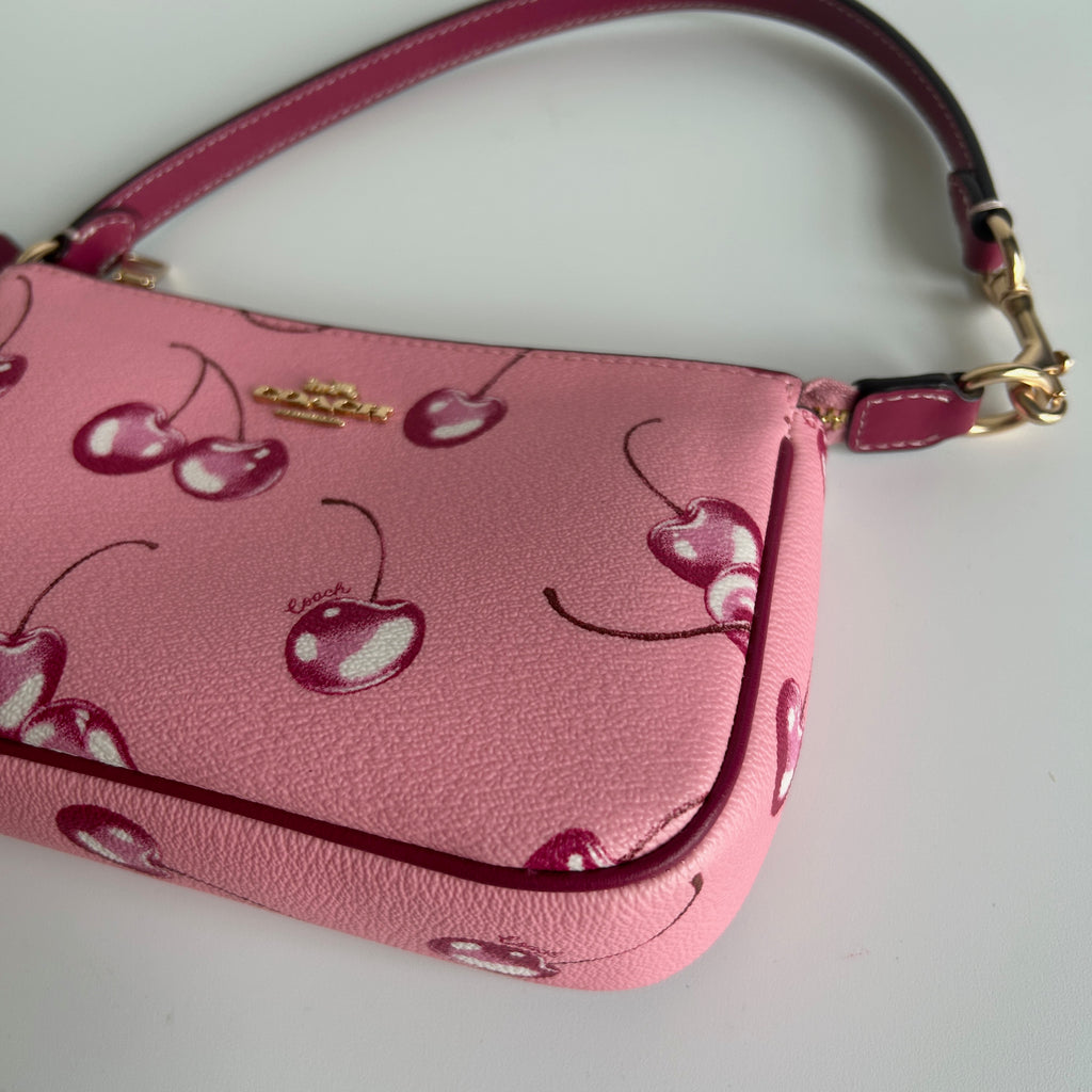 Coach Nolita 19 Pink Cherry Print Crossgrain Leather Shoulder Bag Excellent