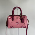 Coach Rowan Satchel Pink Cherry Print Crossgrain Leather Handbag Excellent