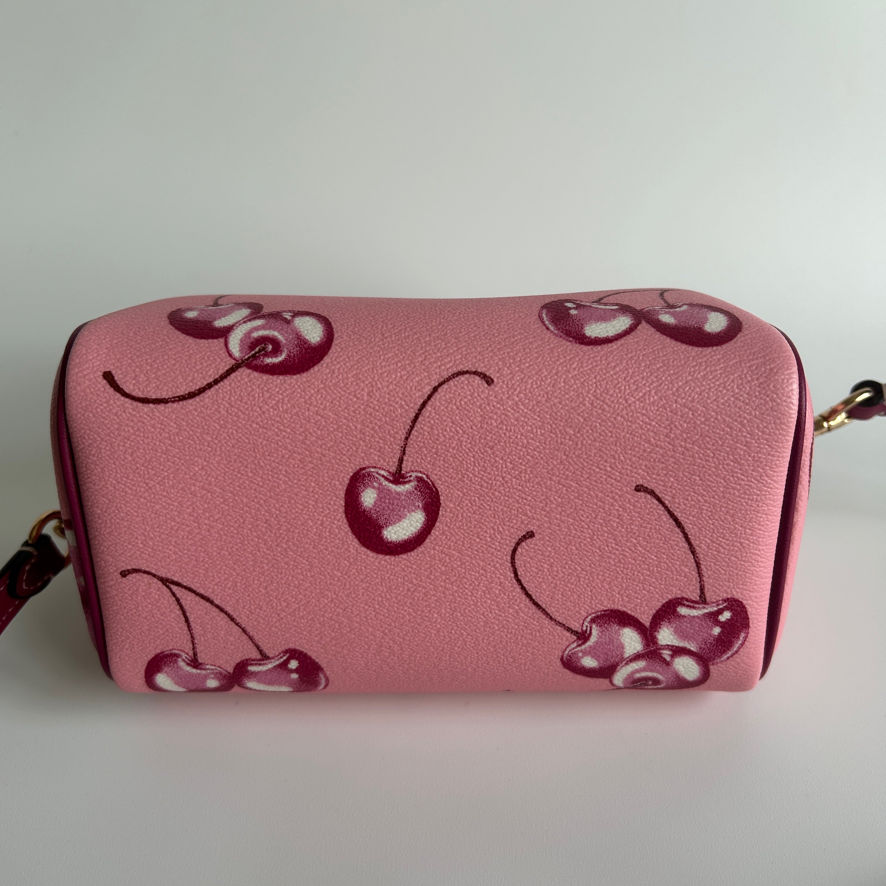Coach Rowan Satchel Pink Cherry Print Crossgrain Leather Handbag Excellent