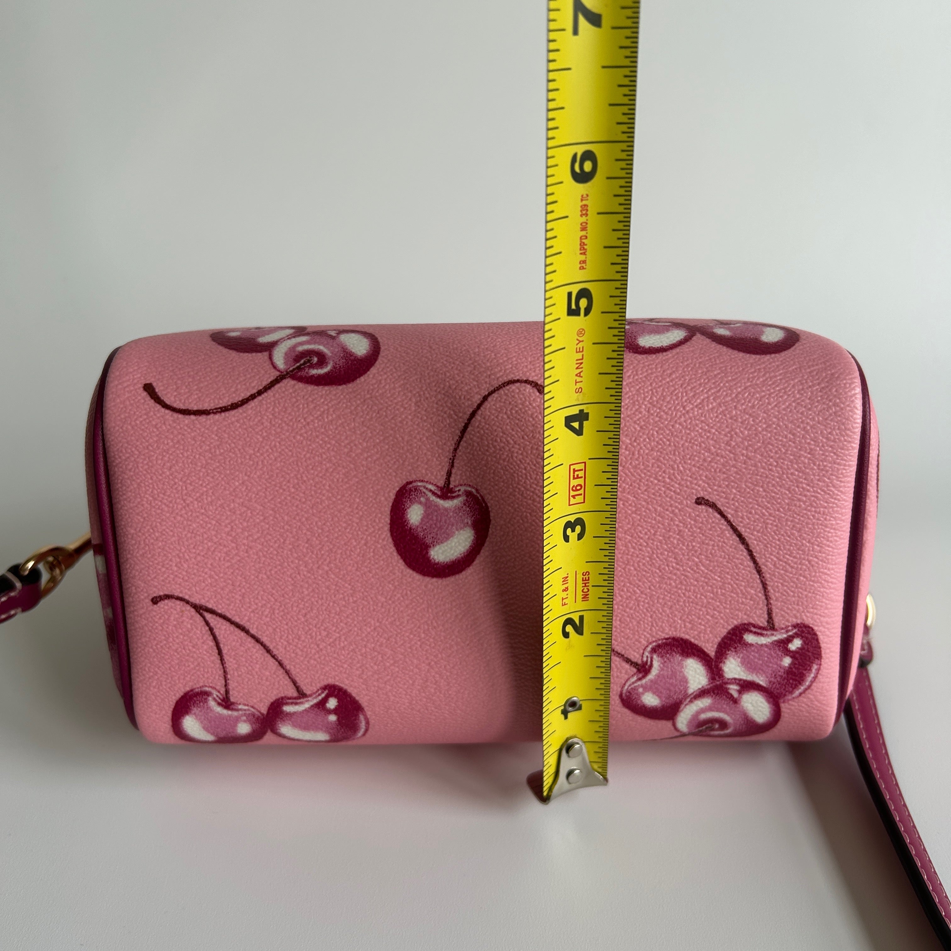 Coach Rowan Satchel Pink Cherry Print Crossgrain Leather Handbag Excellent