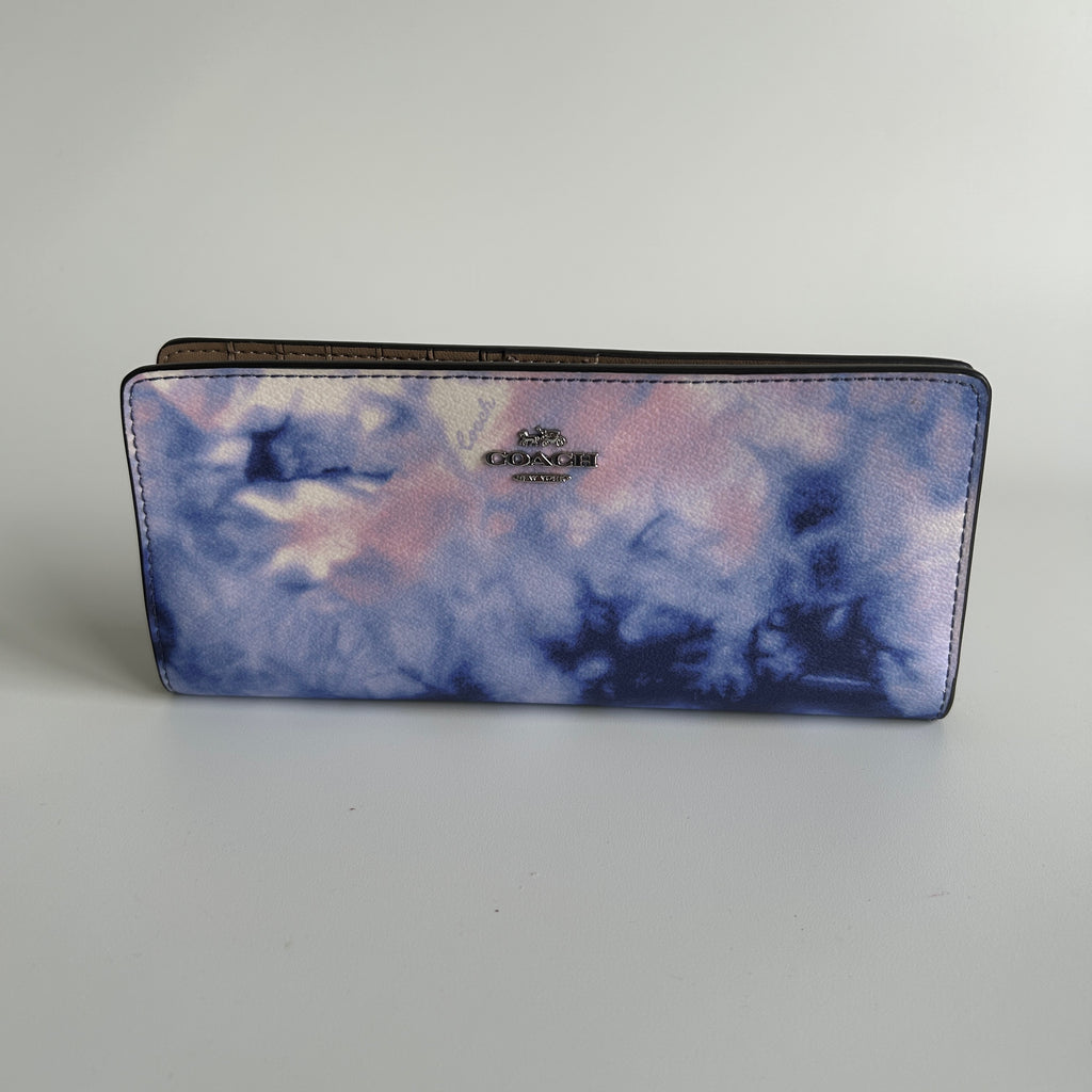 Coach Slim Envelope Wallet Blue Pink Tie Dye Coated Canvas Excellent