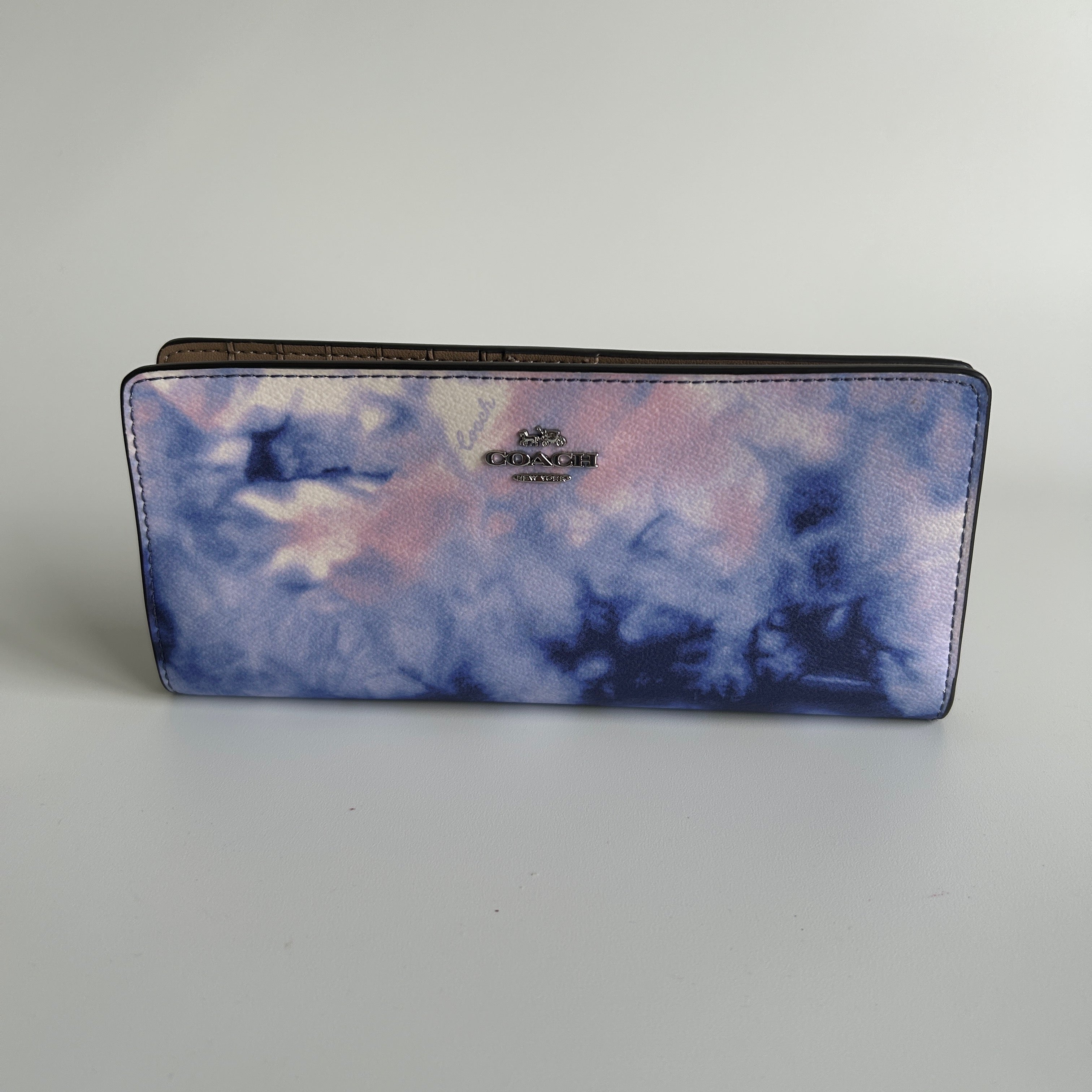 Coach Slim Envelope Wallet Blue Pink Tie Dye Coated Canvas Excellent