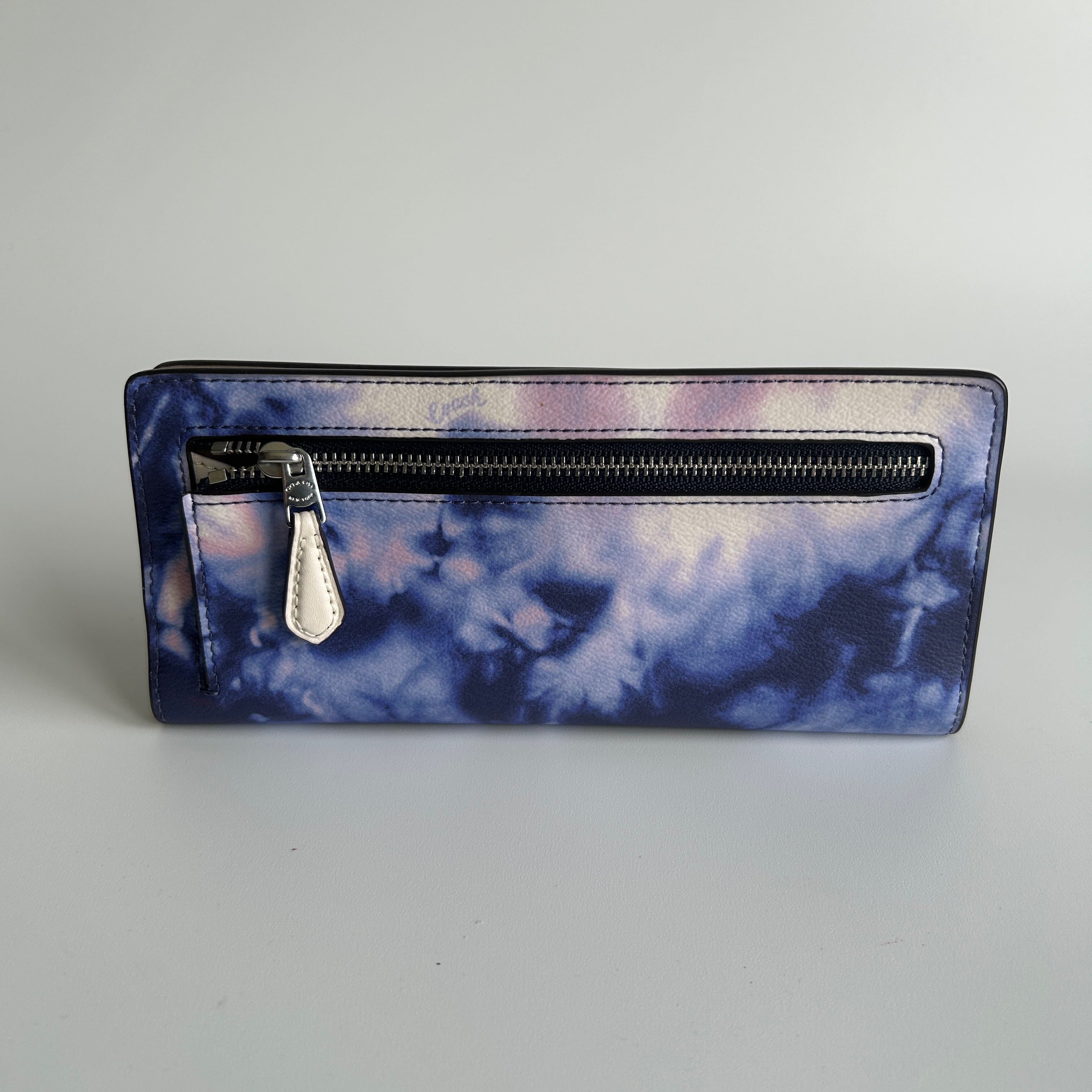 Coach Slim Envelope Wallet Blue Pink Tie Dye Coated Canvas Excellent