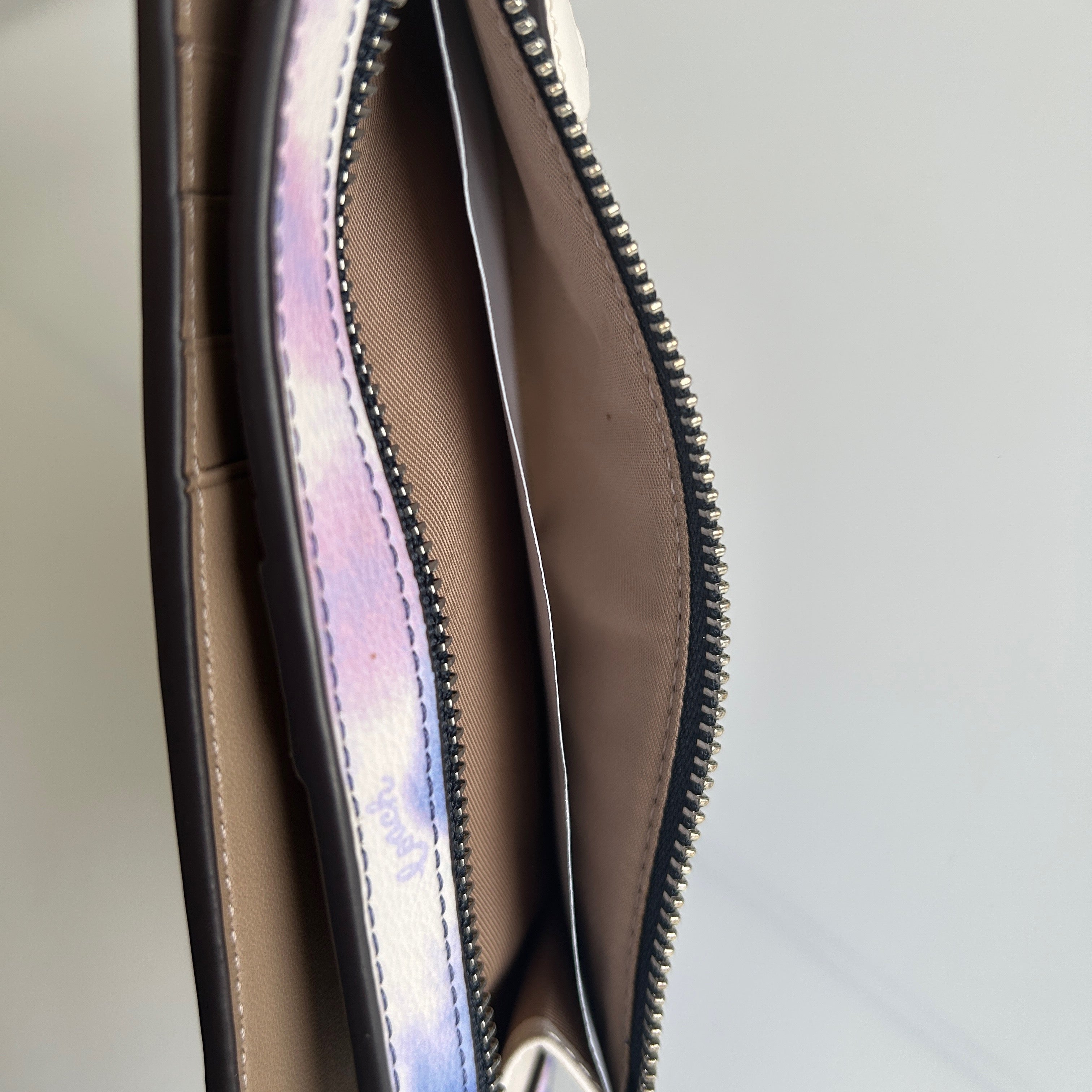 Coach Slim Envelope Wallet Blue Pink Tie Dye Coated Canvas Excellent