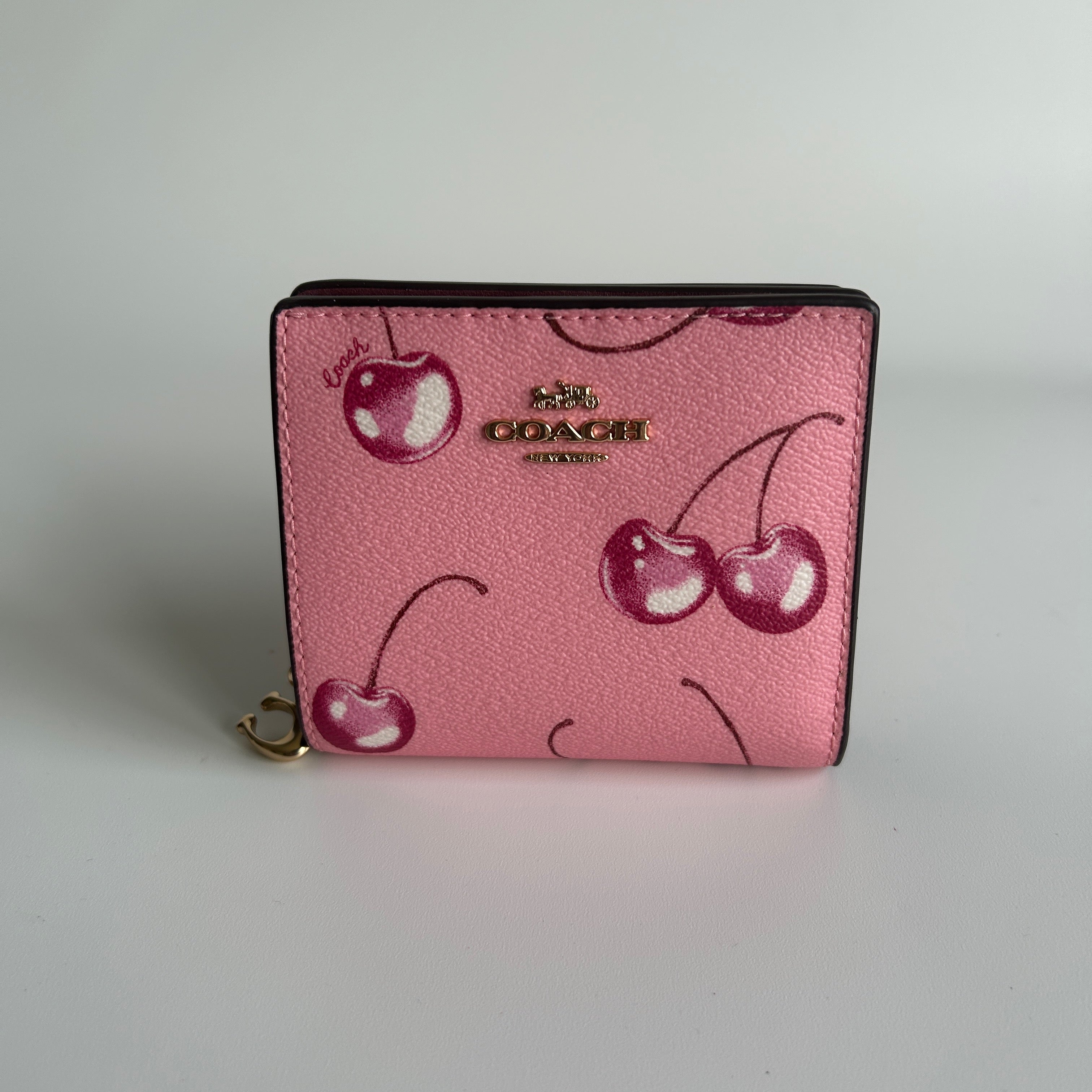 Coach Snap Wallet Pink Cherry Print Crossgrain Leather CC411 Excellent