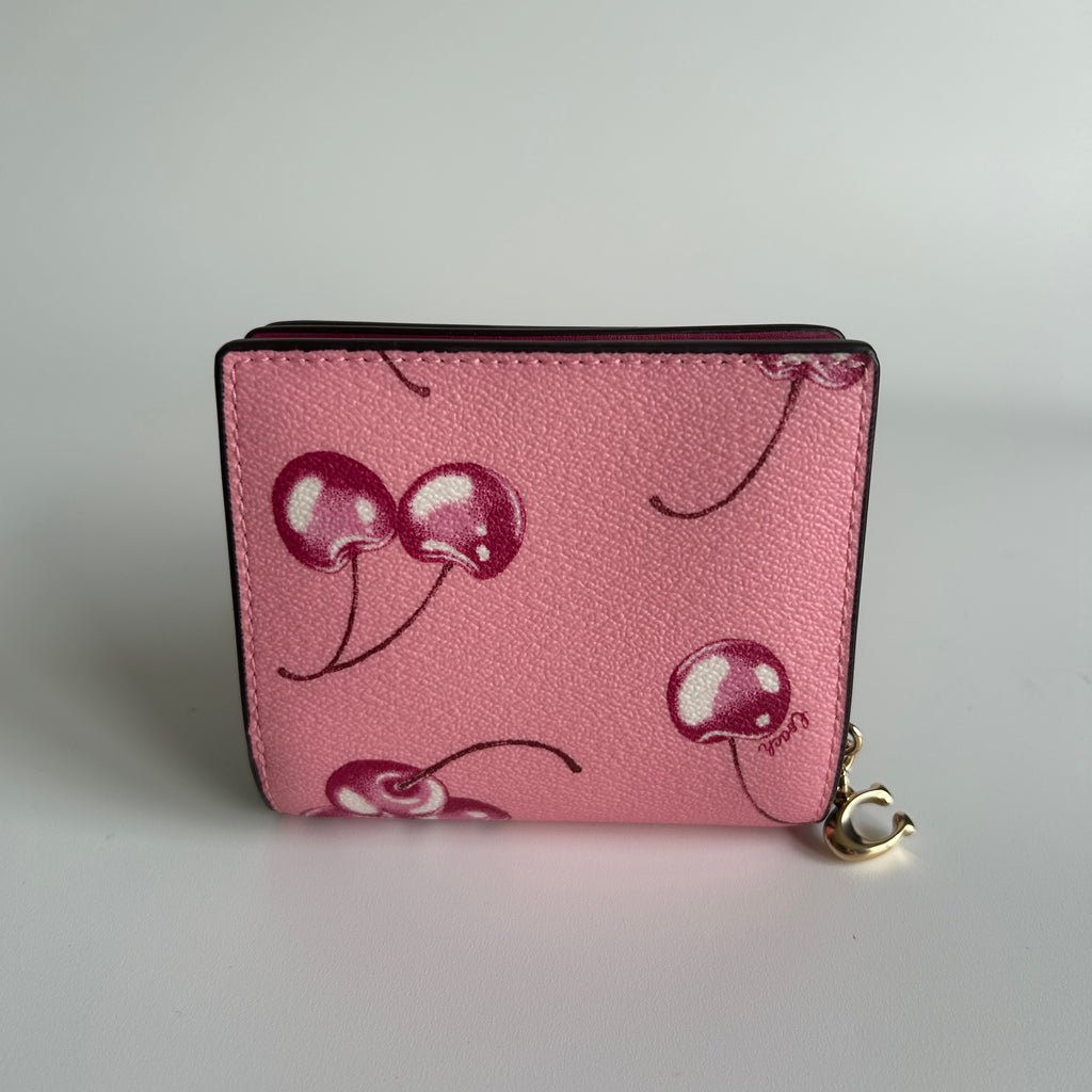 Coach Snap Wallet Pink Cherry Print Crossgrain Leather CC411 Excellent
