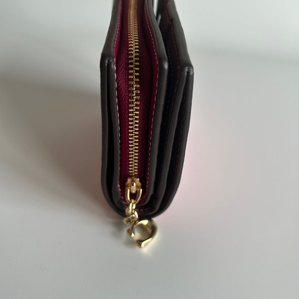 Coach Snap Wallet Pink Cherry Print Crossgrain Leather CC411 Excellent