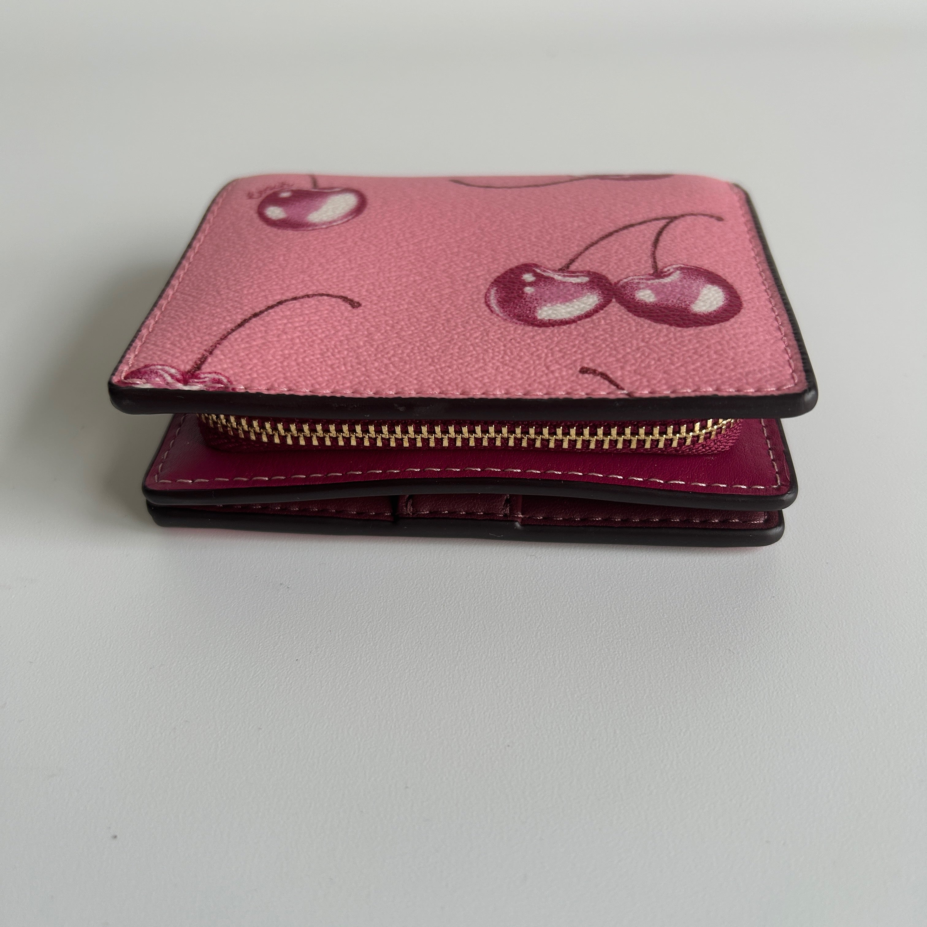 Coach Snap Wallet Pink Cherry Print Crossgrain Leather CC411 Excellent