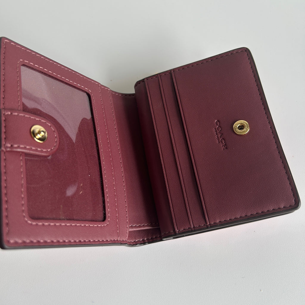 Coach Snap Wallet Pink Cherry Print Crossgrain Leather CC411 Excellent