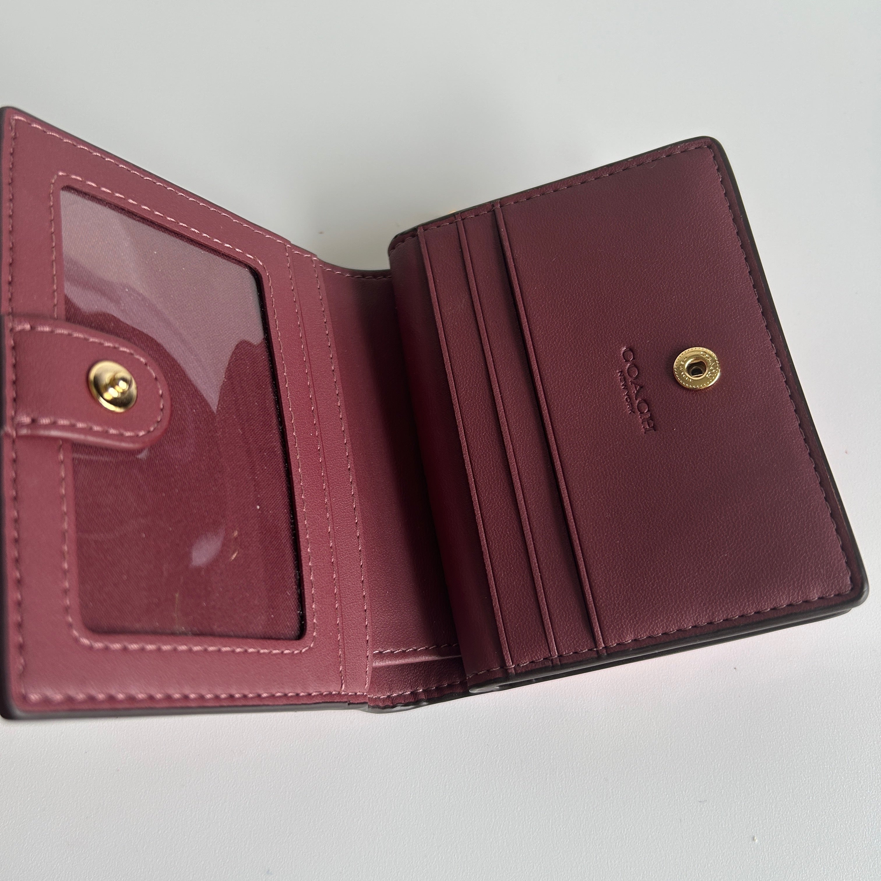 Coach Snap Wallet Pink Cherry Print Crossgrain Leather CC411 Excellent
