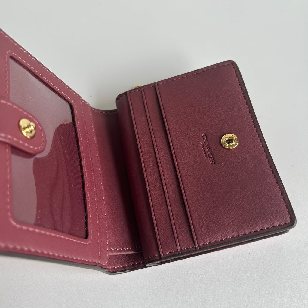 Coach Snap Wallet Pink Cherry Print Crossgrain Leather CC411 Excellent
