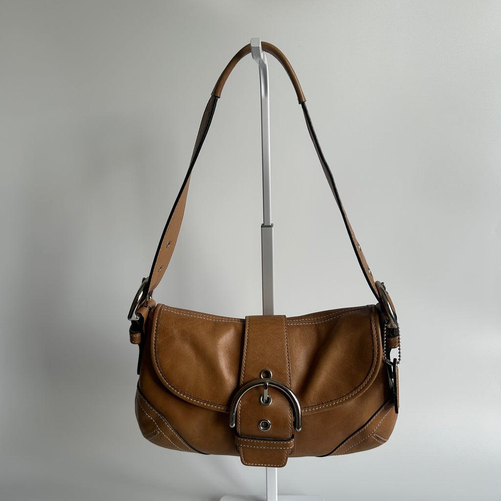 Coach Soho Tan Brown Leather Flap Shoulder Bag 9248 Good