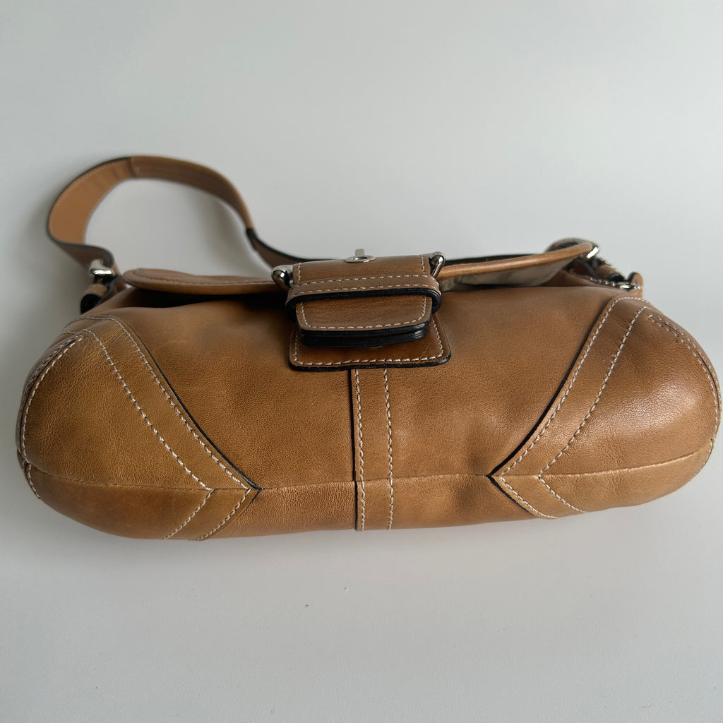 Coach Soho Tan Brown Leather Flap Shoulder Bag 9248 Good