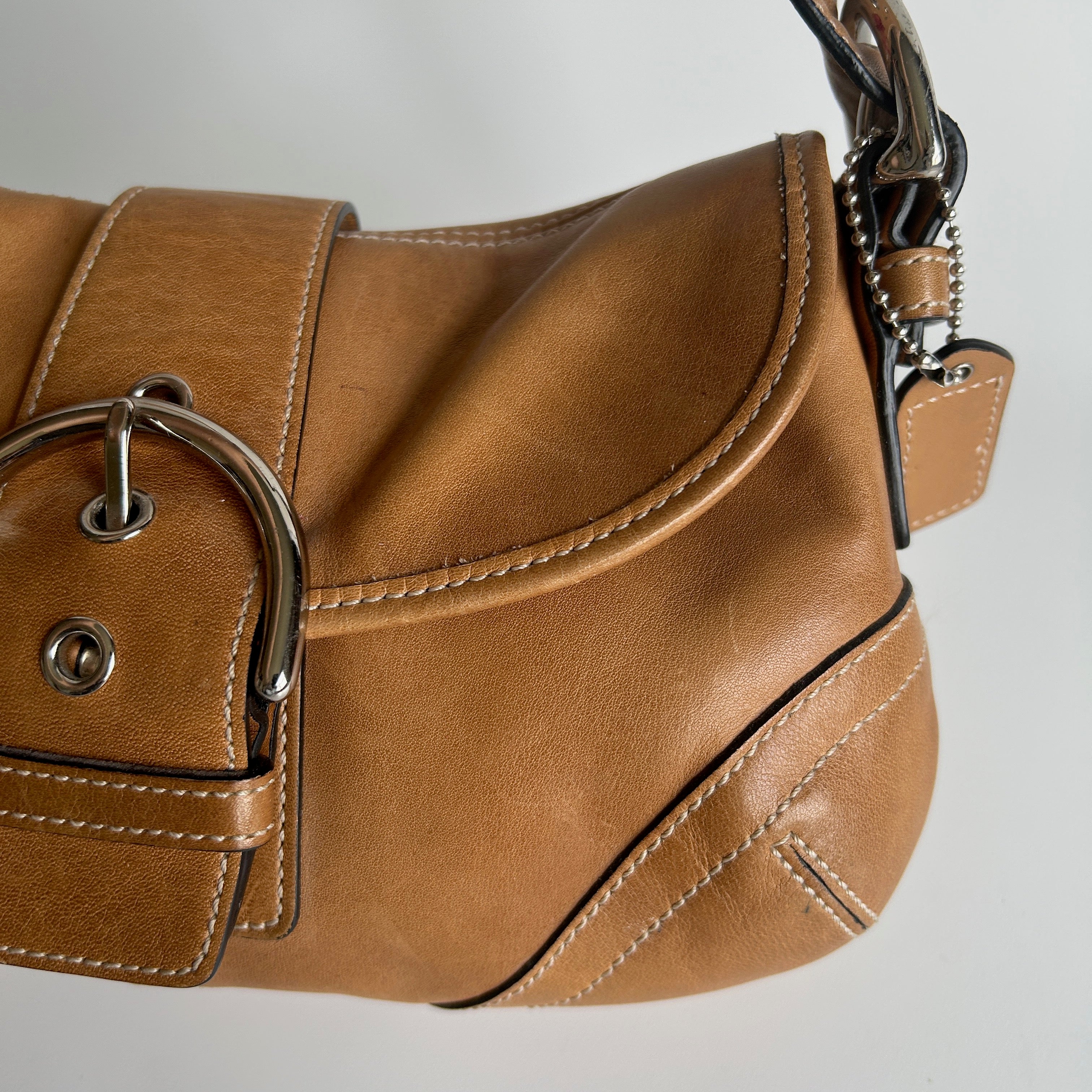 Coach Soho Tan Brown Leather Flap Shoulder Bag 9248 Good