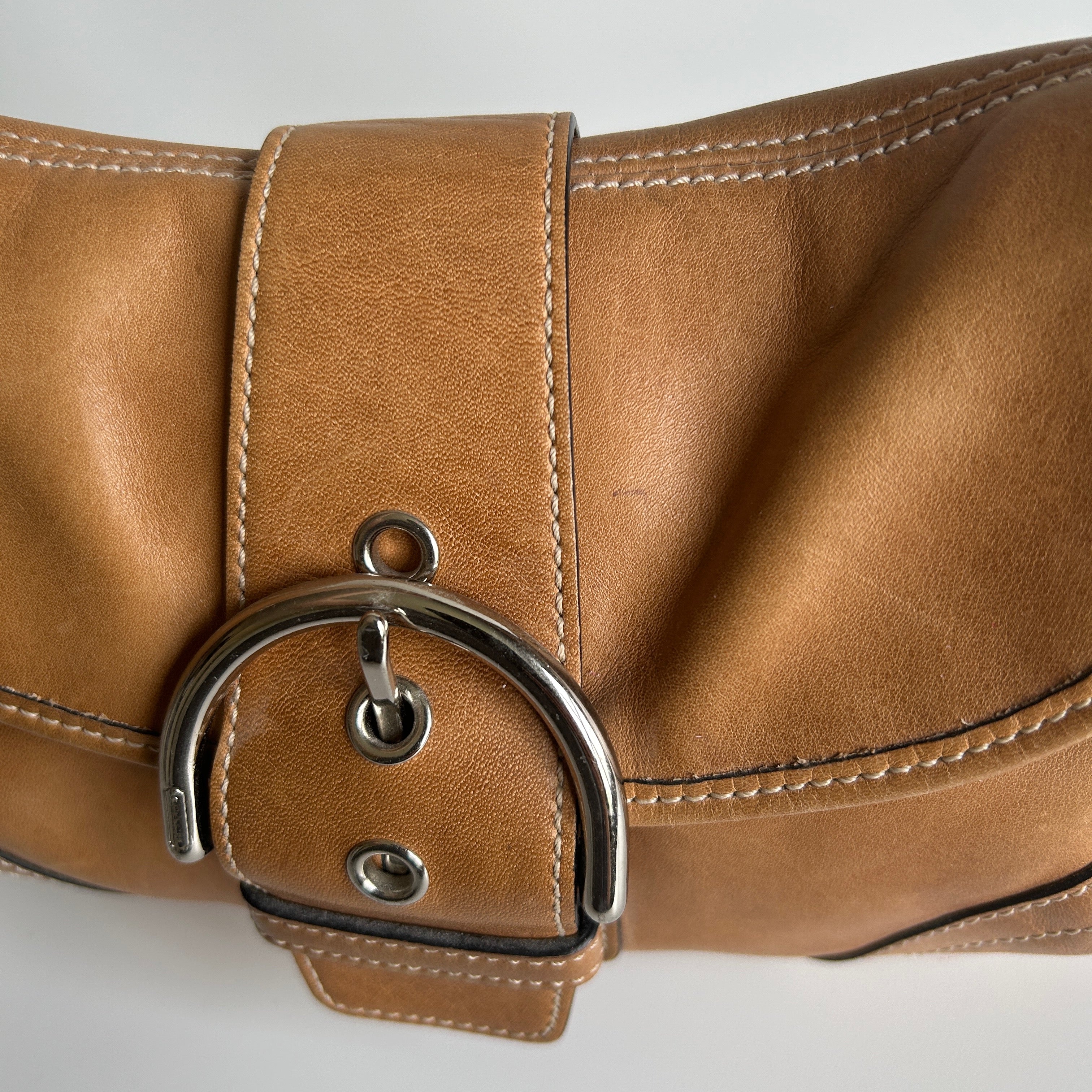 Coach Soho Tan Brown Leather Flap Shoulder Bag 9248 Good