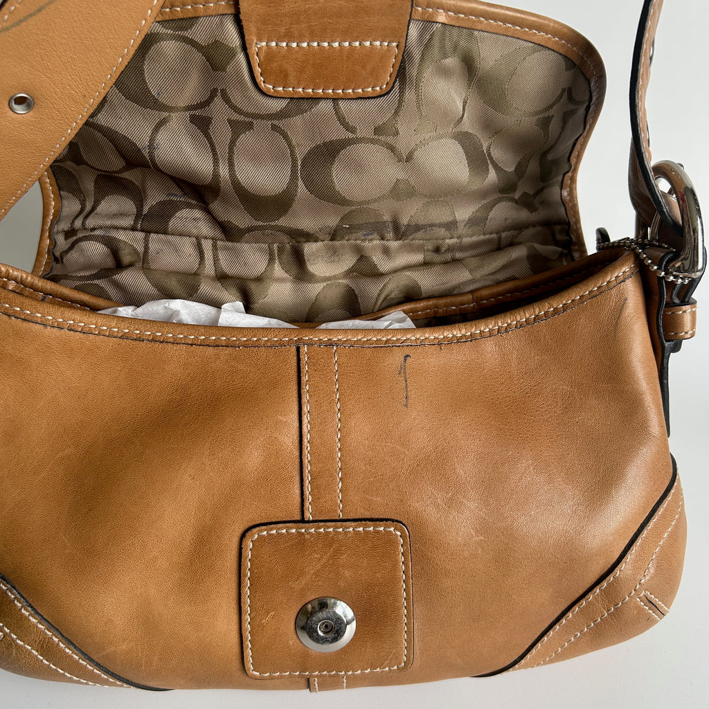 Coach Soho Tan Brown Leather Flap Shoulder Bag 9248 Good