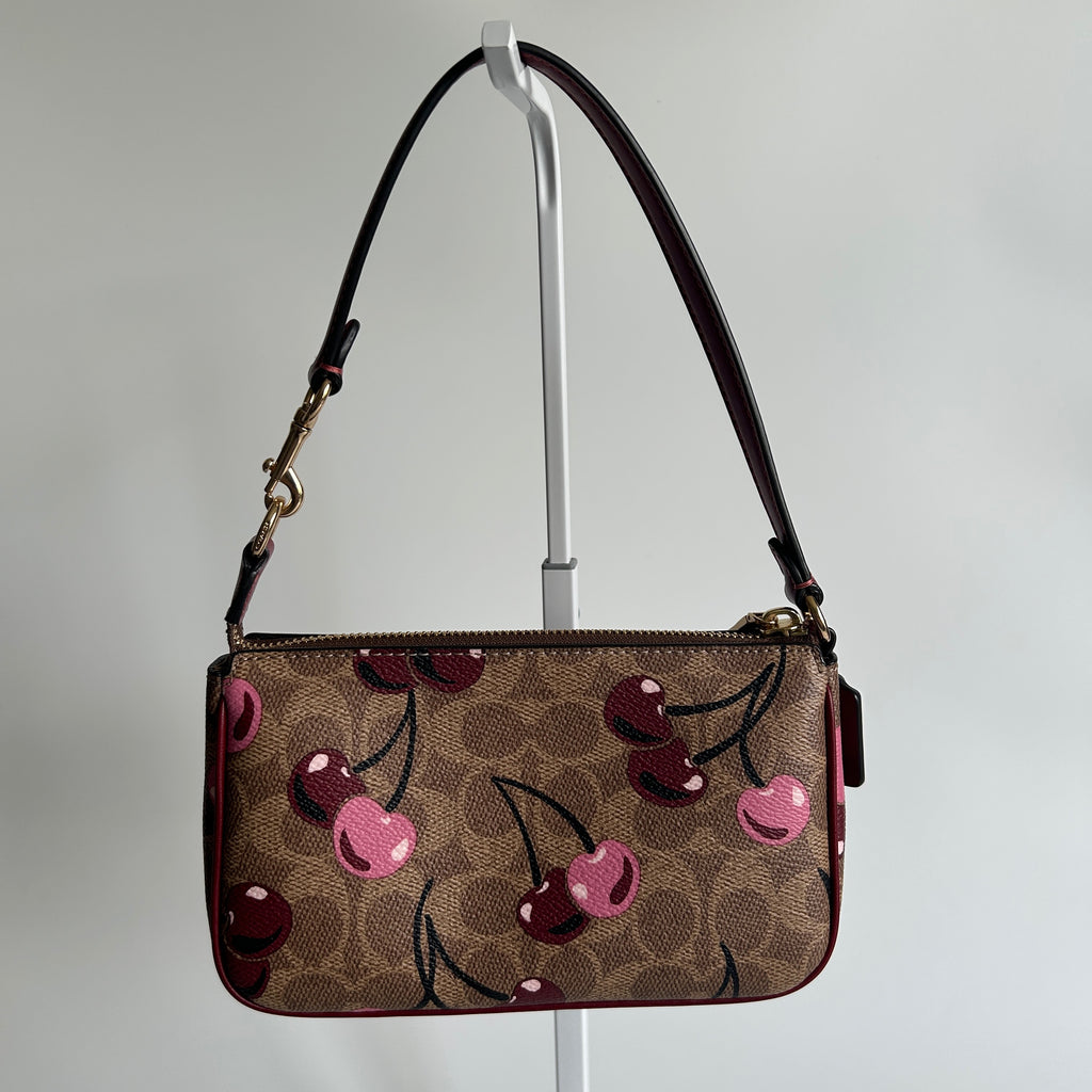 Coach Nolita 19 Cherry Print Tan Signature Canvas Leather Shoulder Bag Excellent