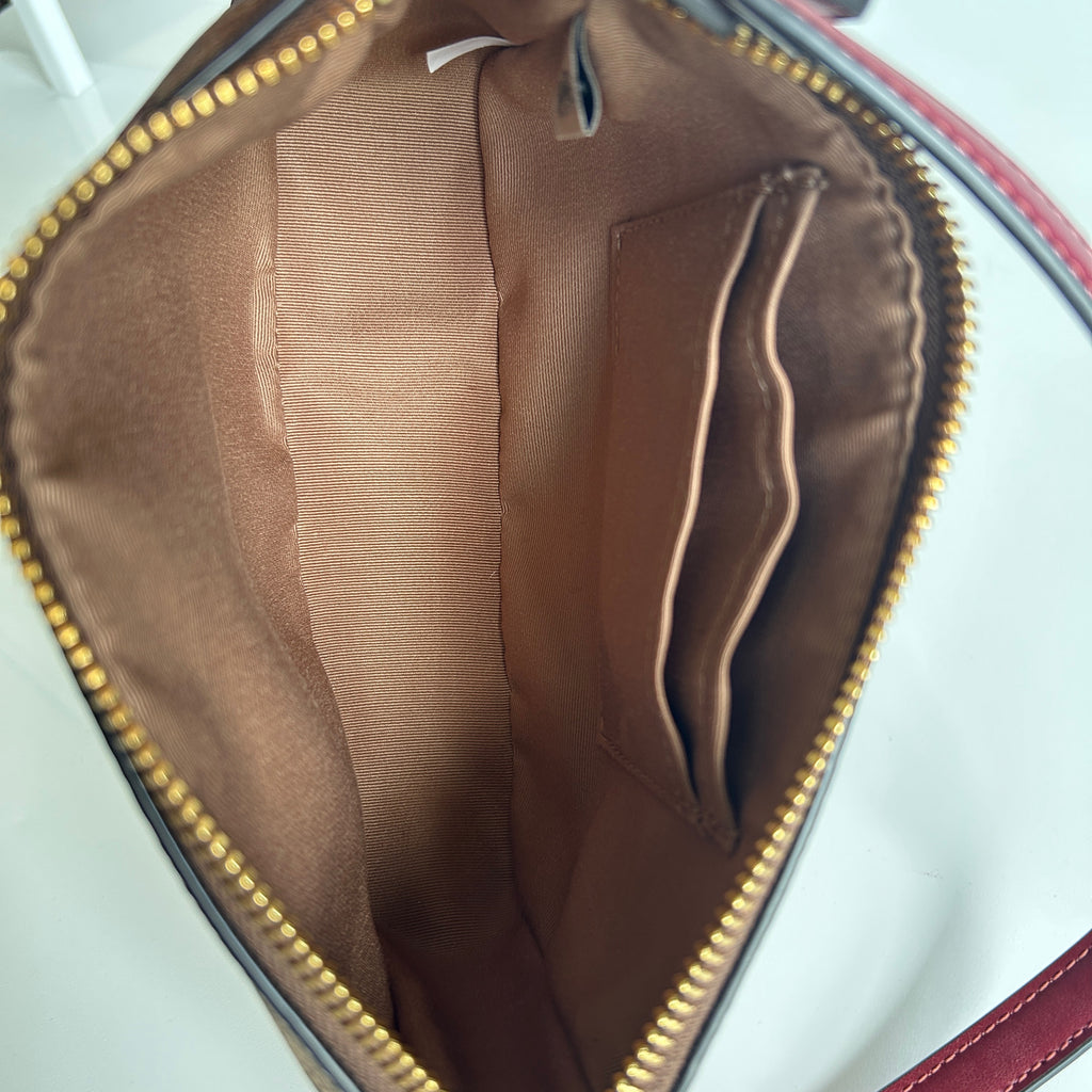 Coach Nolita 19 Cherry Print Tan Signature Canvas Leather Shoulder Bag Excellent