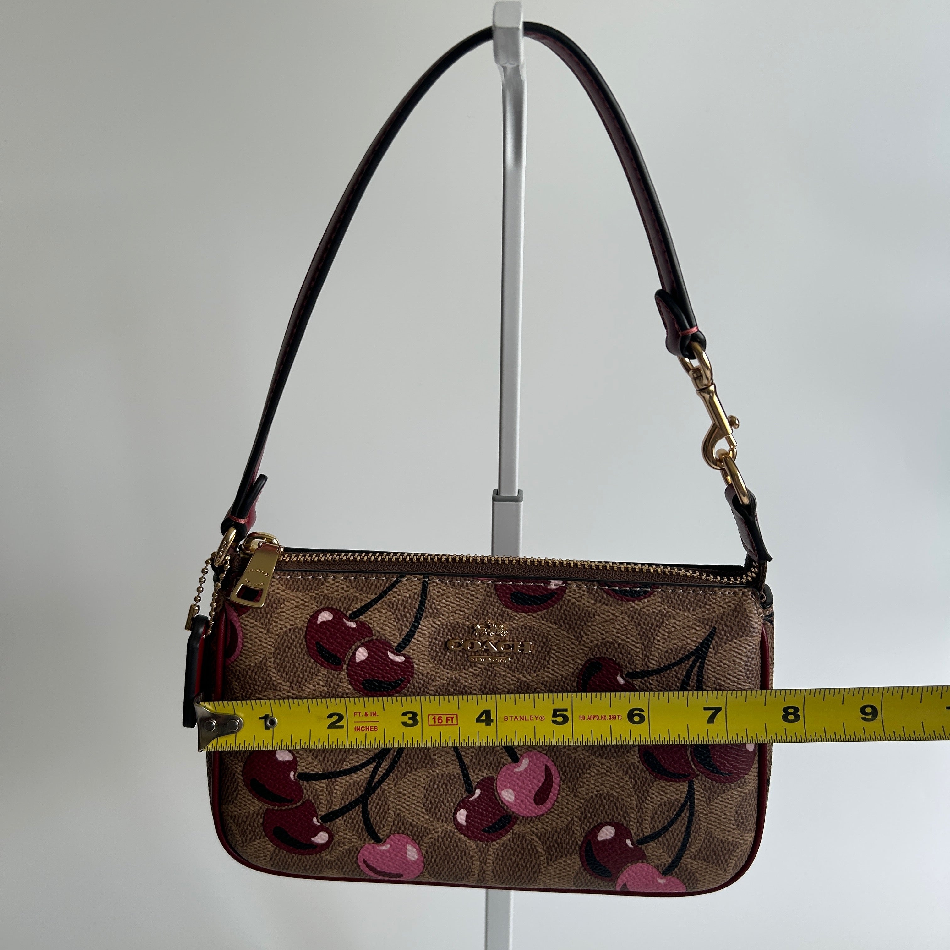 Coach Nolita 19 Cherry Print Tan Signature Canvas Leather Shoulder Bag Excellent