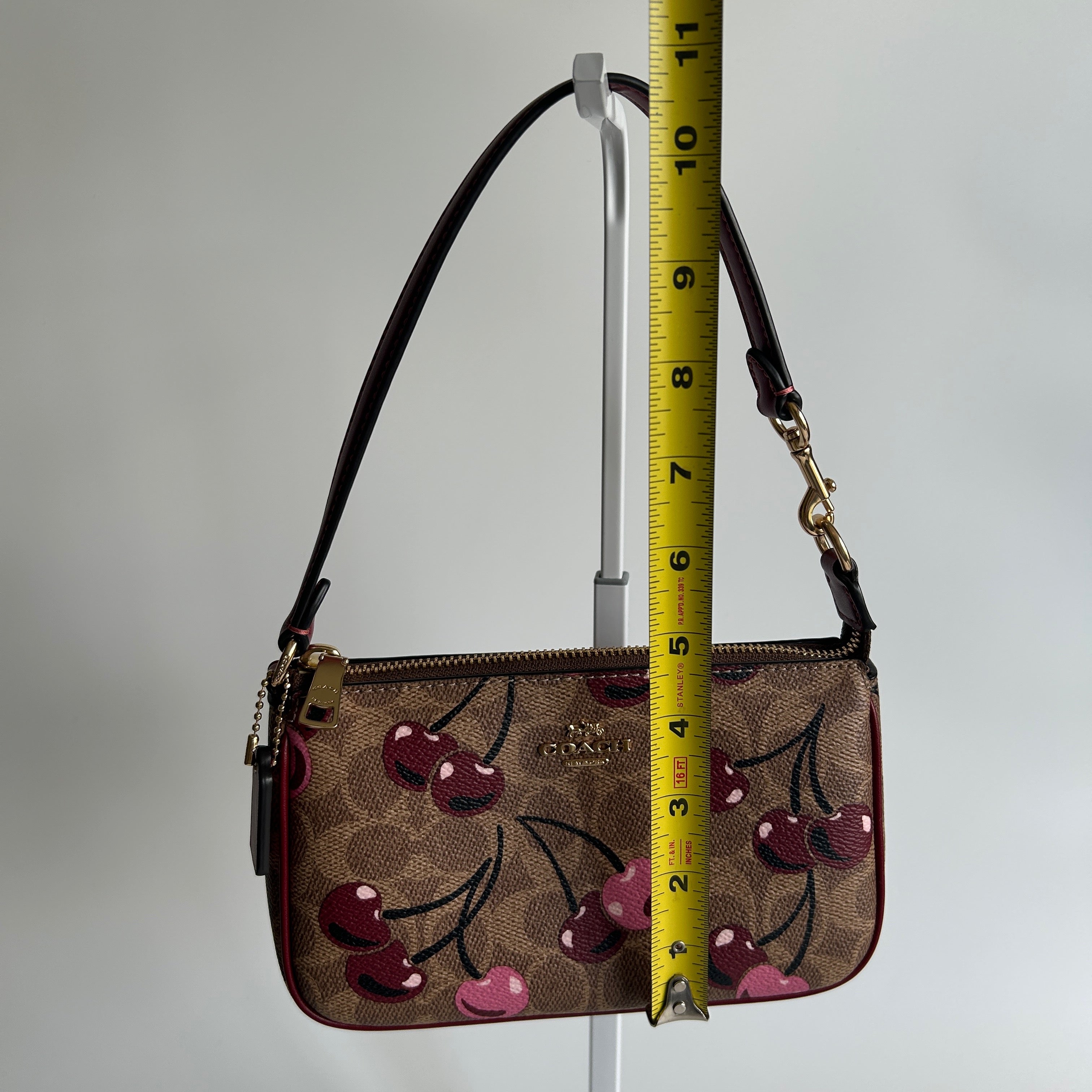 Coach Nolita 19 Cherry Print Tan Signature Canvas Leather Shoulder Bag Excellent