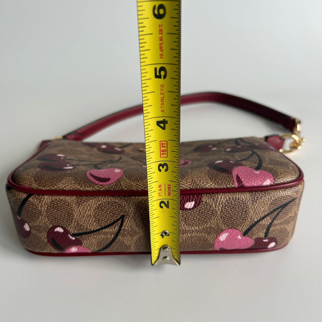 Coach Nolita 19 Cherry Print Tan Signature Canvas Leather Shoulder Bag Excellent