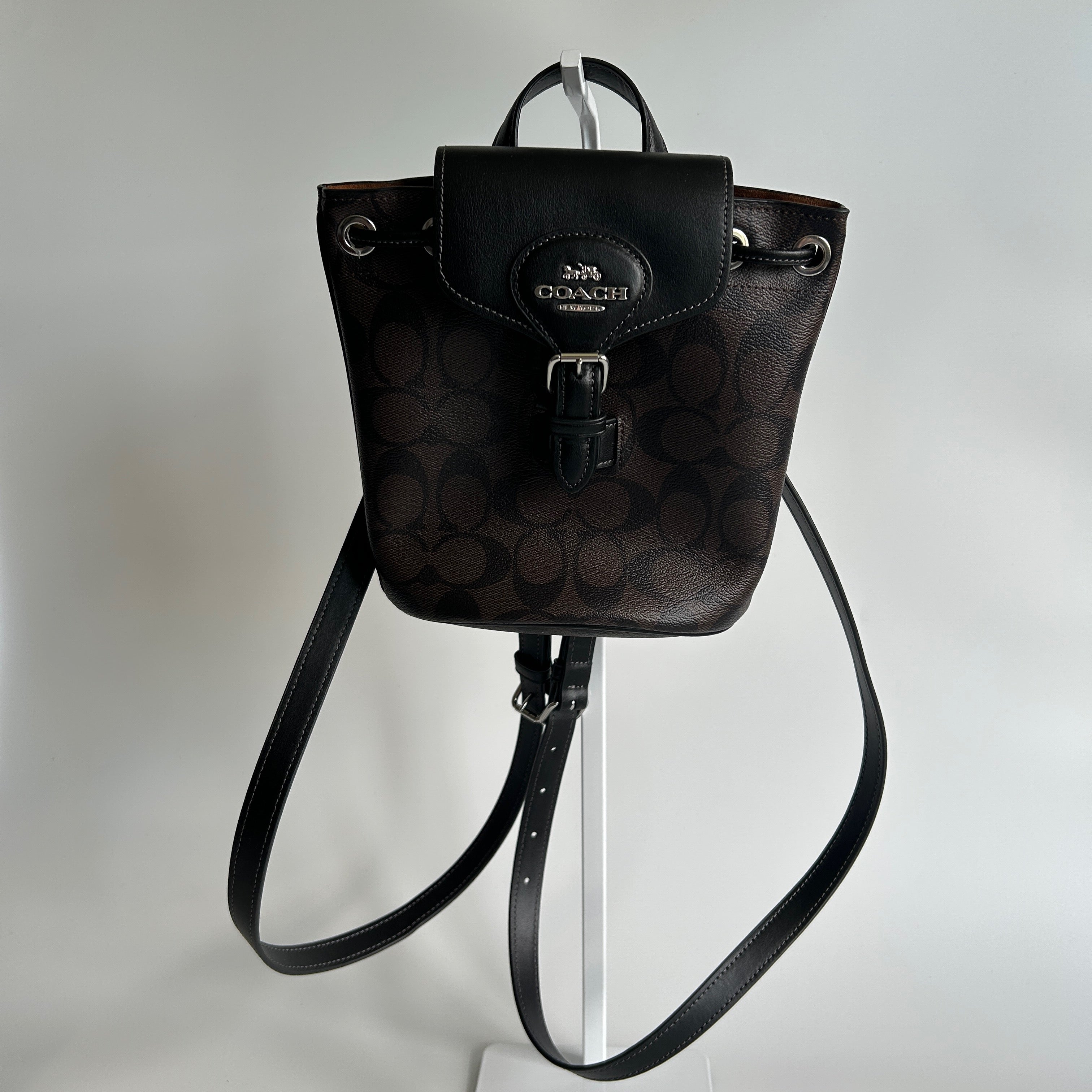 Coach Amelia Brown Black Signature Canvas Leather Convertible Backpack CL458 EX