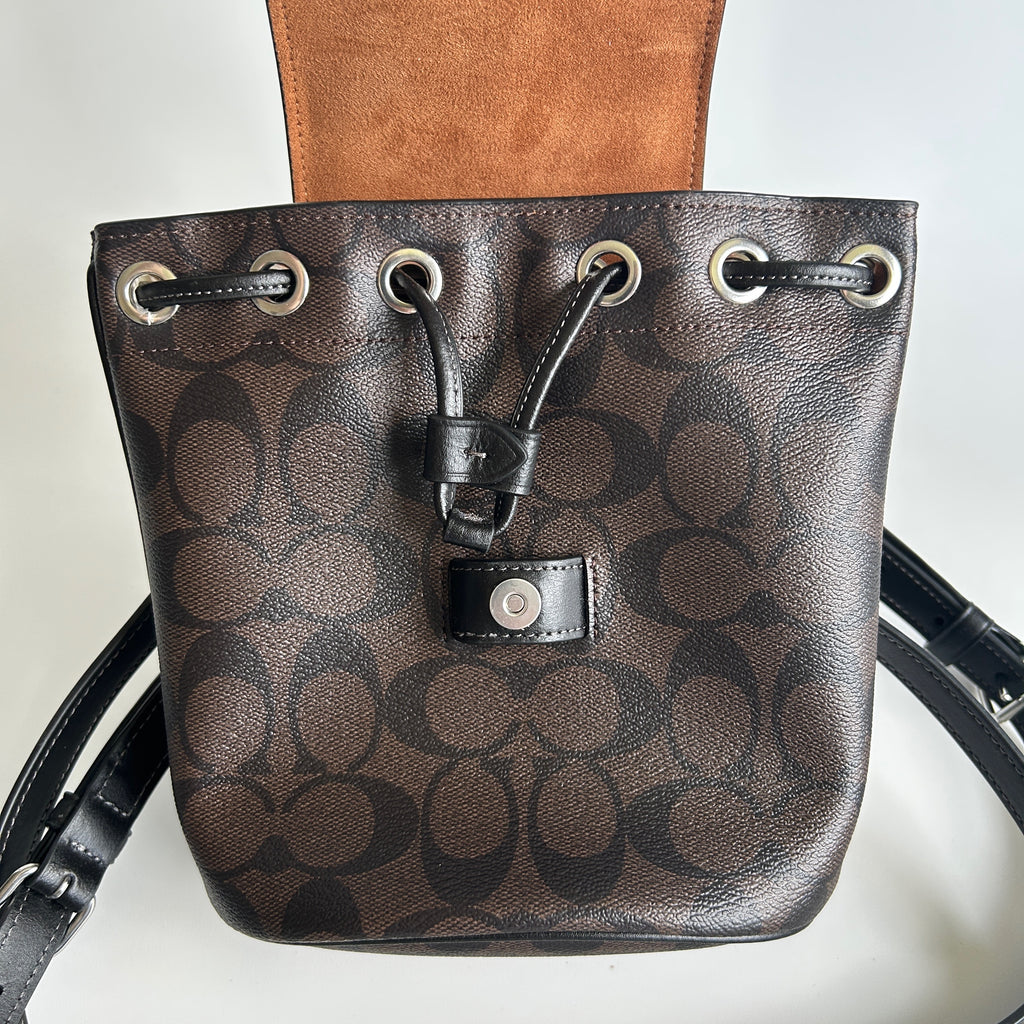 Coach Amelia Brown Black Signature Canvas Leather Convertible Backpack CL458 EX