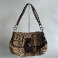 Coach Soho Pleated Signature Khaki Brown Canvas Leather Shoulder Bag F17093