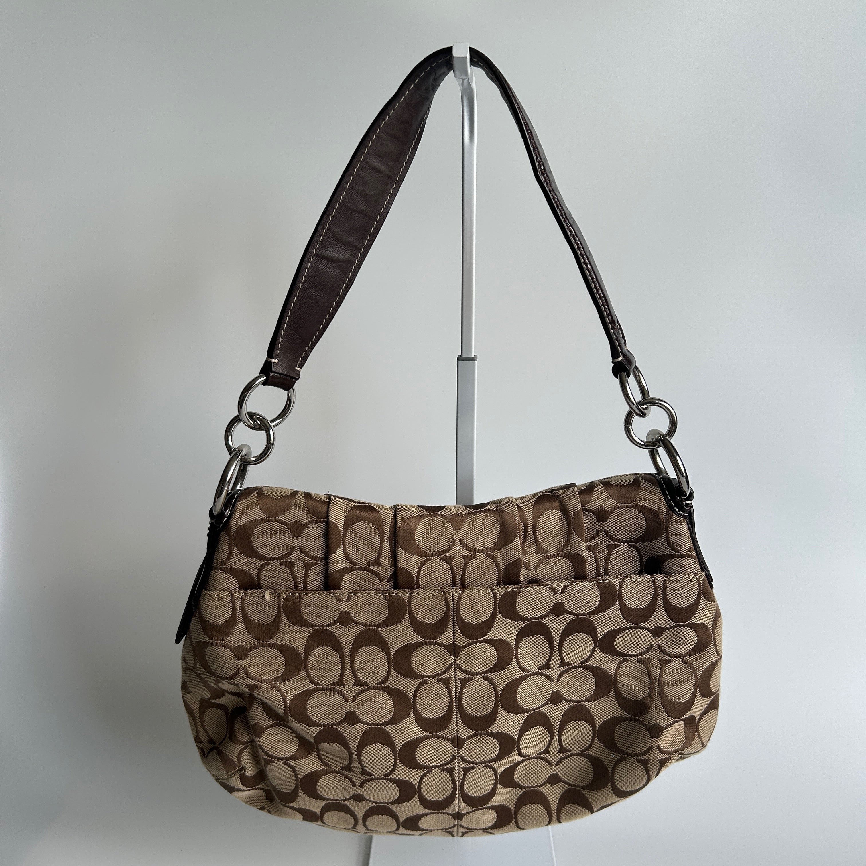 Coach Soho Pleated Signature Khaki Brown Canvas Leather Shoulder Bag F17093