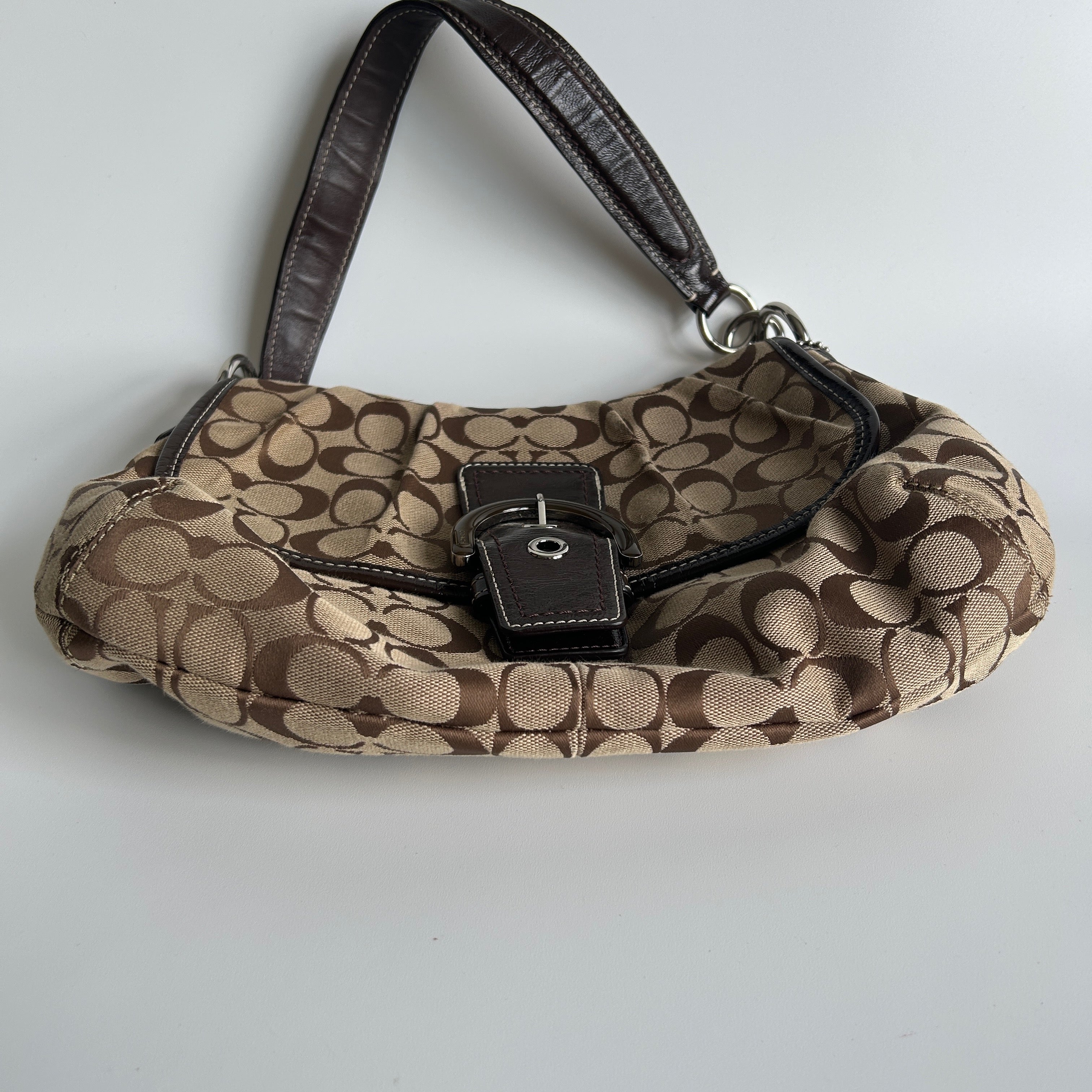 Coach Soho Pleated Signature Khaki Brown Canvas Leather Shoulder Bag F17093
