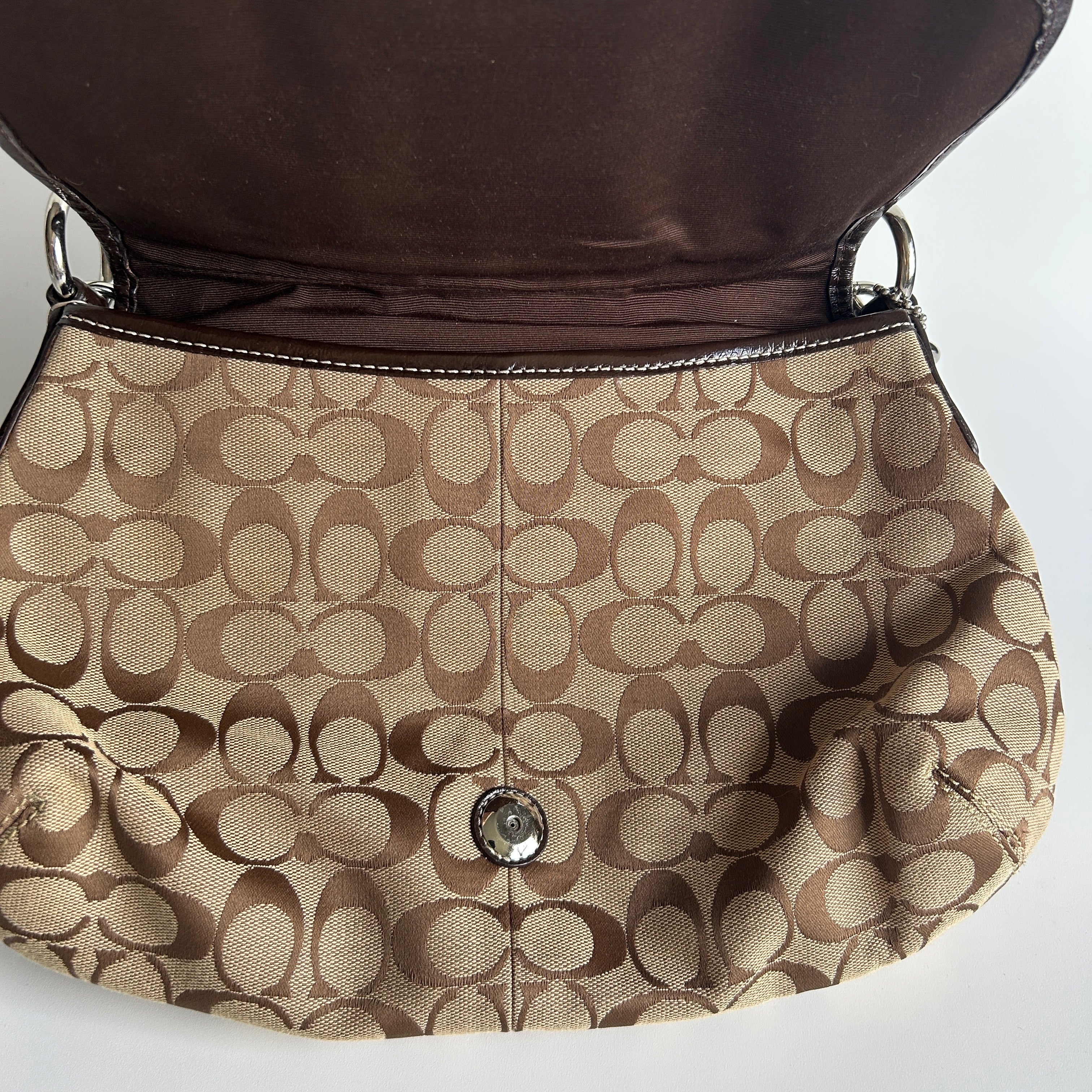 Coach Soho Pleated Signature Khaki Brown Canvas Leather Shoulder Bag F17093