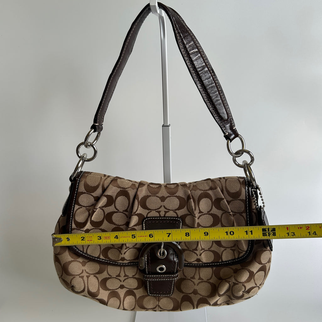 Coach Soho Pleated Signature Khaki Brown Canvas Leather Shoulder Bag F17093