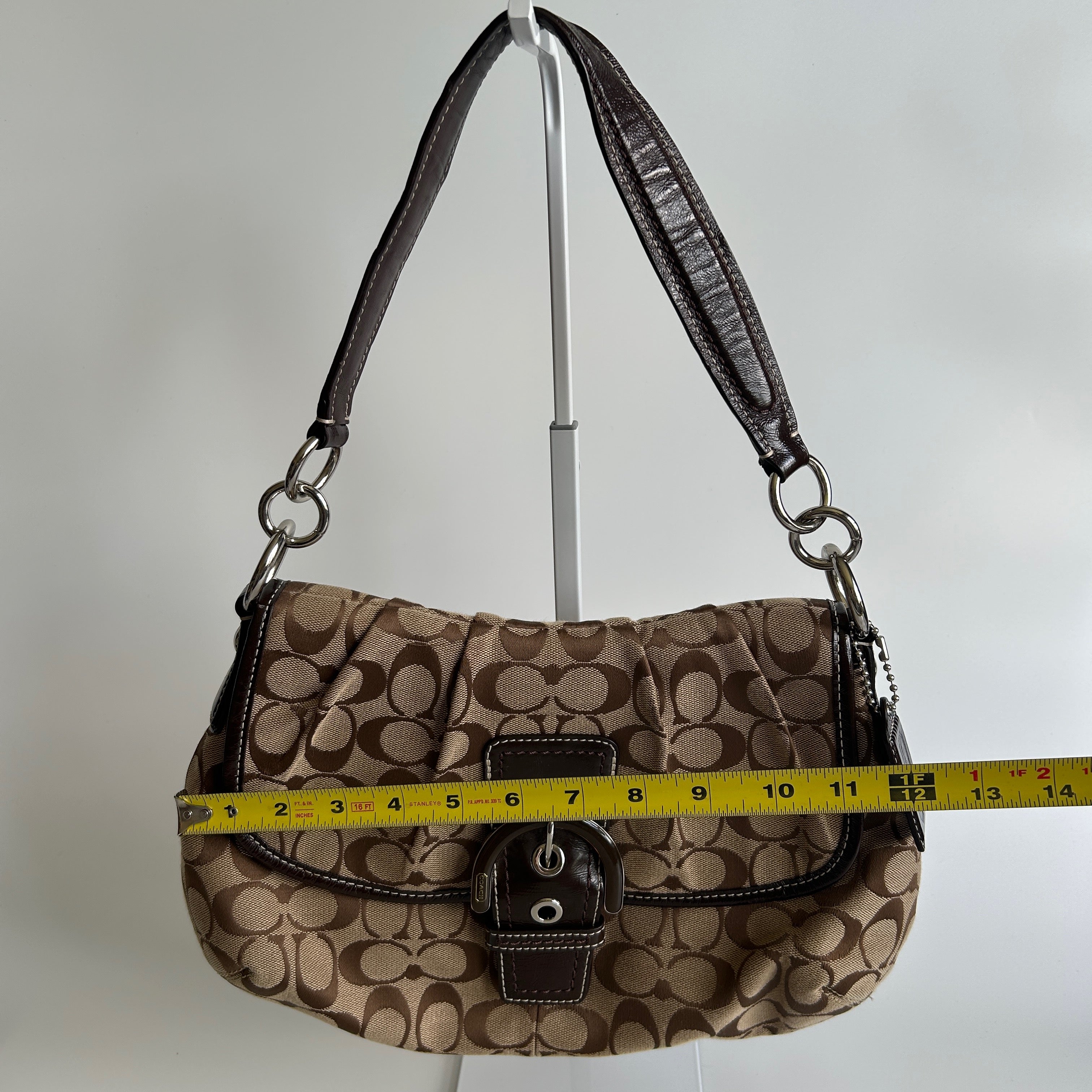 Coach Soho Pleated Signature Khaki Brown Canvas Leather Shoulder Bag F17093