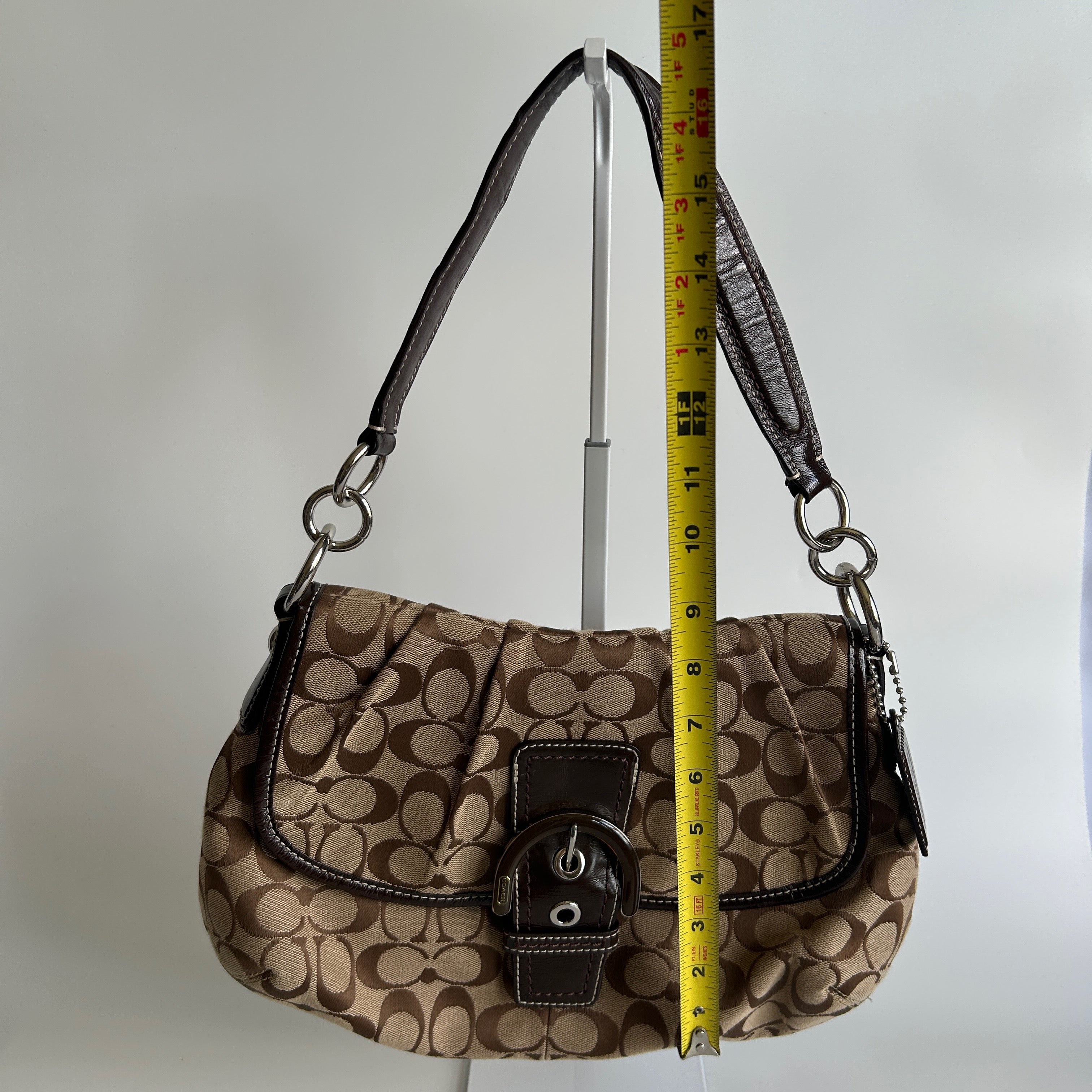 Coach Soho Pleated Signature Khaki Brown Canvas Leather Shoulder Bag F17093